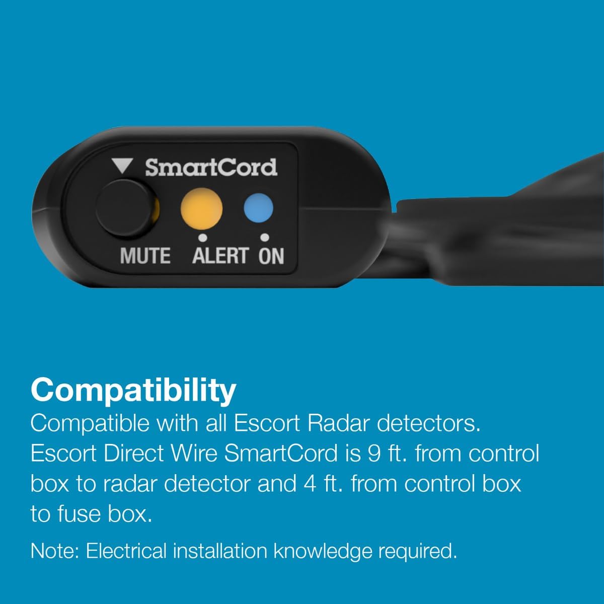 Escort Cobra Official Radar Detector SmartCord Directwire with Blue Light for MAX 360, MAX 360c, IX, IXc, 9500 IX, MAX II, MAX 3, MAX 4, MAX 360c MKII, MAX 360 MKII, MAXcam 360c & Additional Models