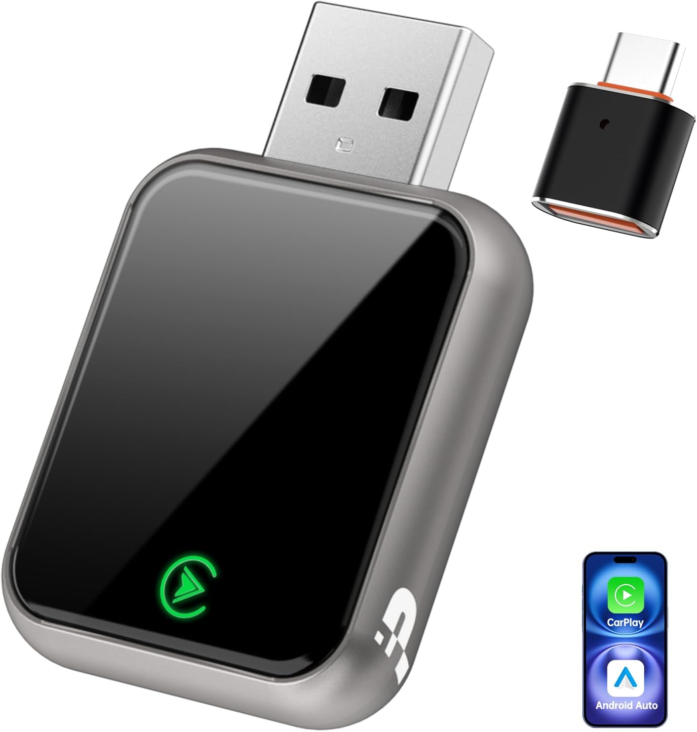 Wireless CarPlay Adapter 2025, Convert Wired to Wireless CarPlay Adaptor for Apple, Compatible with Cars with Factory Wired CarPlay for iPhone & Android with USB/USB-C Port (Light Grey)