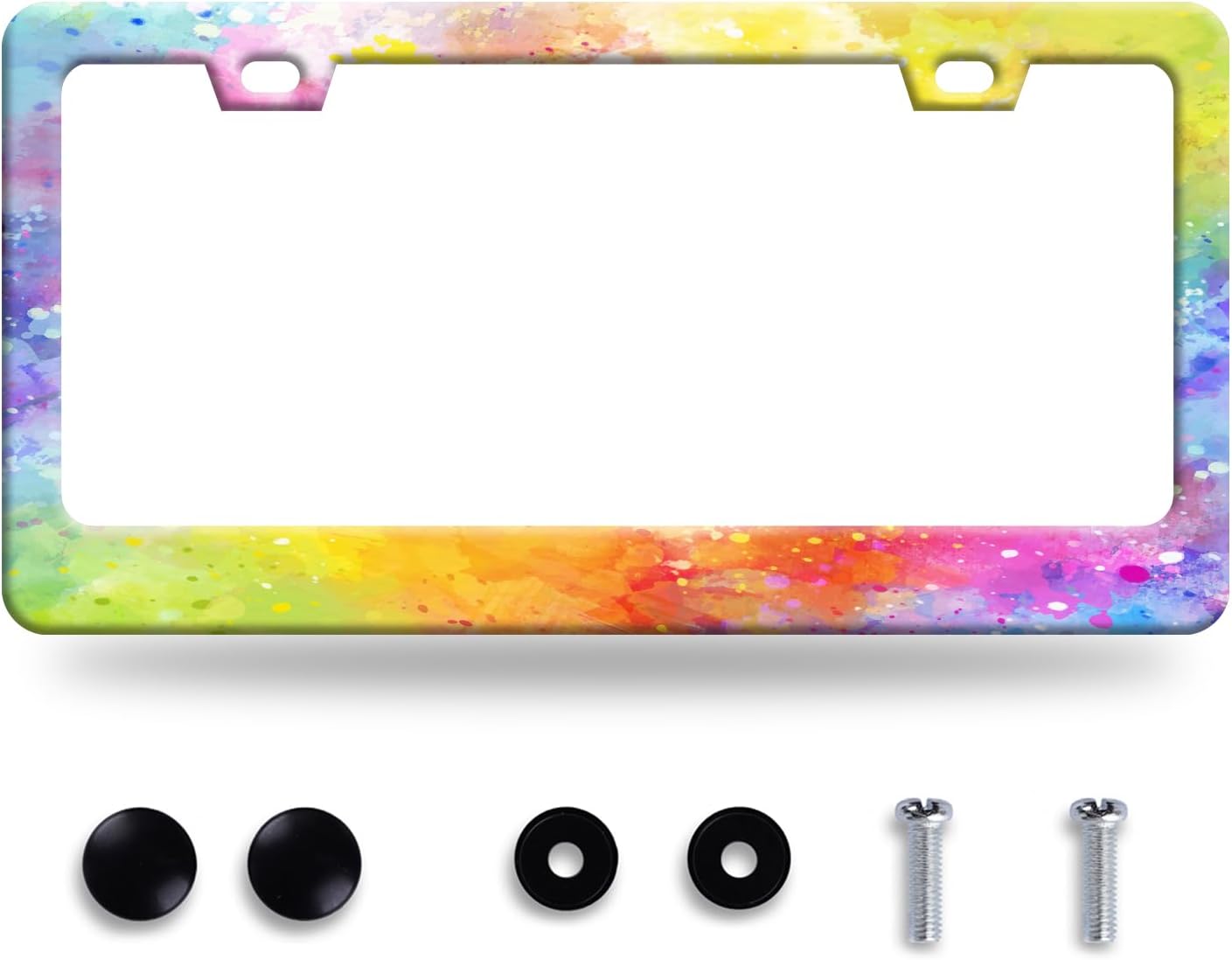 Colorful Rainbow Personalized License Plate Frame License Plate Stainless Steel o Parts Funny License Plate Decorative with Screws Size 12.3" x 6.3" for Men Women