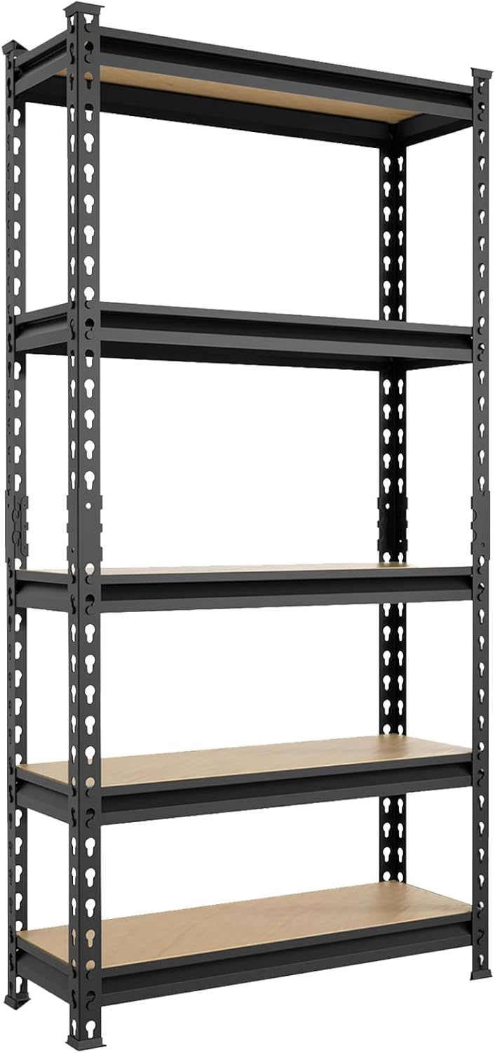 BIG RED Storage Shelving Unit, 5-Tier Adjustable, Heavy Duty Metal Garage Shelves/Utility Rack for Kitchen, Pantry, Basement, Bathroom, Laundry - 2,000 lbs Capacity, Black, 72" H x 35" W x 12" D