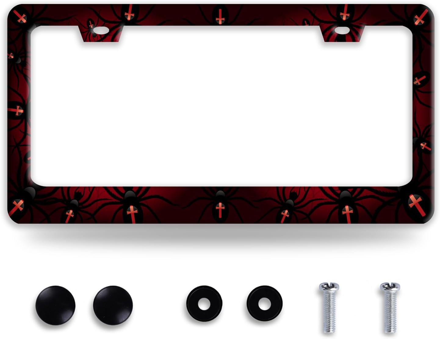 Personalise Bat Spider Web License Plate Frame Red Black License Plate Frames Colorful Auto Accessoies Bracket Stainless Steel License Plate 6.3x12.3 Inch for Women