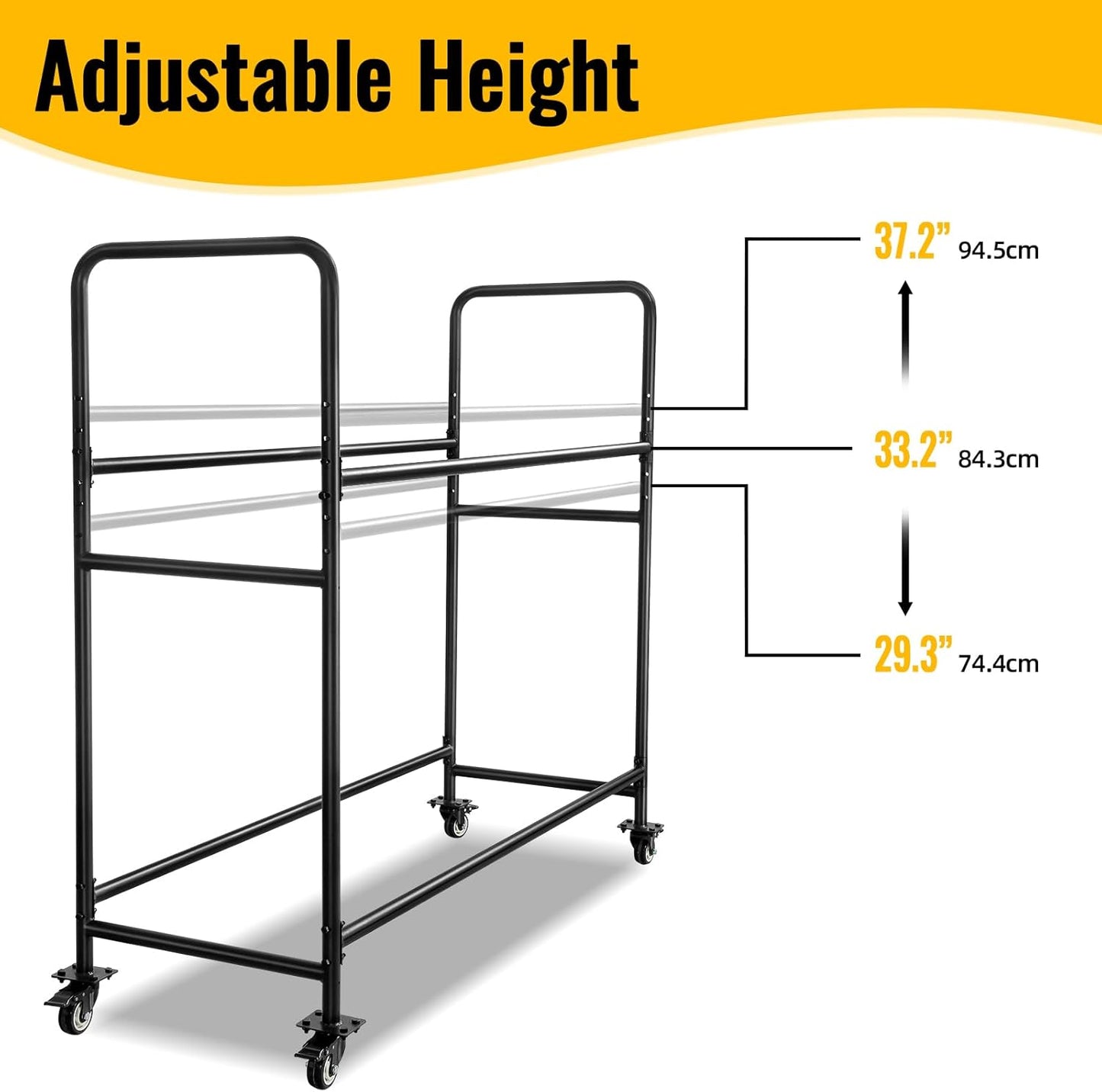 Tire Rack, Adjustable Height Metal Rolling Storage Rack 60" x 59" x 21" for Garage, Warehouse, Indoor Outdoor Use, Holds Firewood & Tires