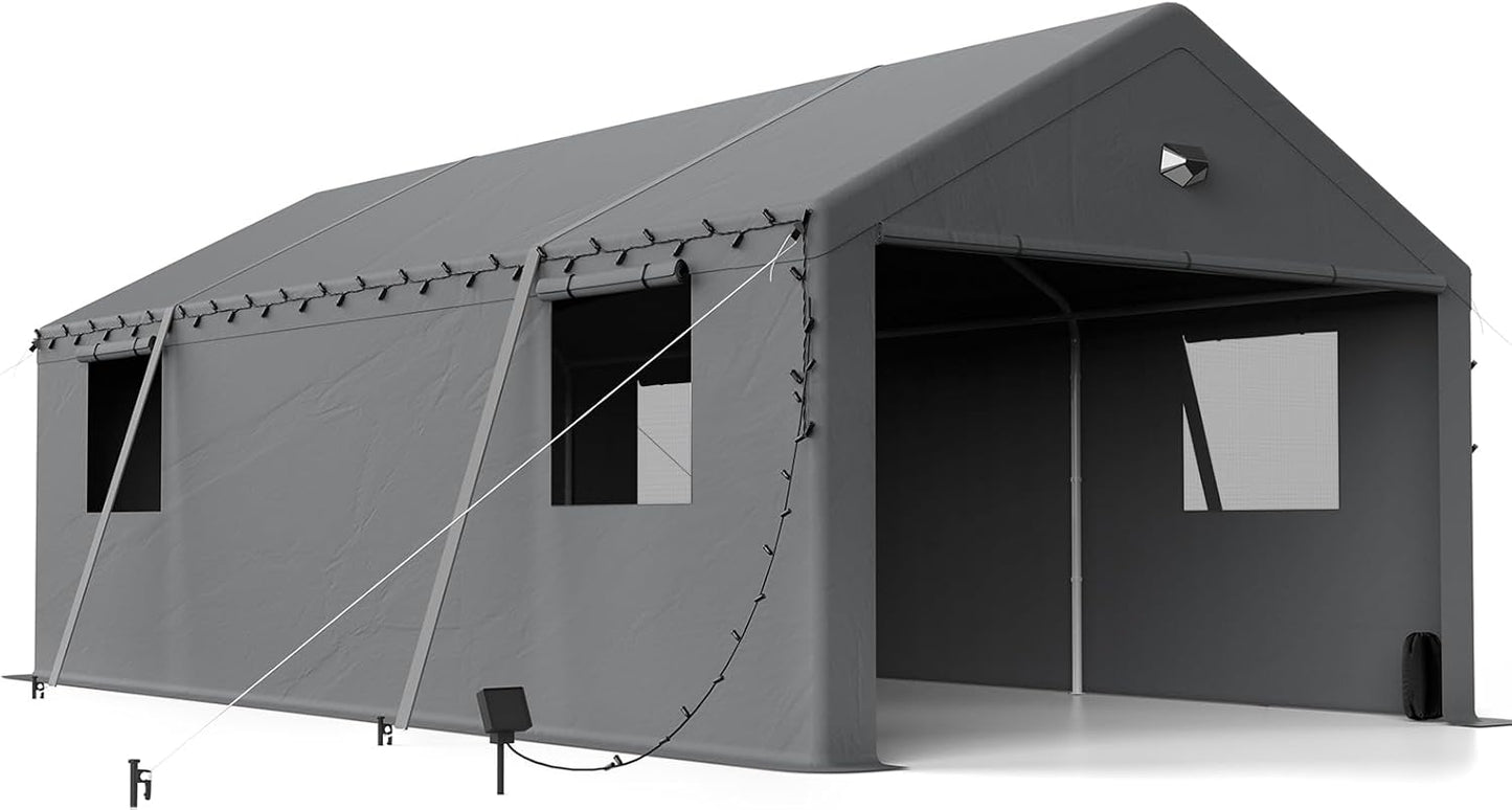 13x25 Carport Canopy, Heavy Duty Car Port, Portable Car Ports Garage with 2 Roll-Up Zipper Drive Through Doors, Grey
