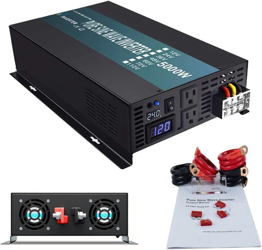 WZRELB Pure Sine Wave 5000W (10000W Surge) 24V Power Inverter DC to AC Power - Solar, RV, RBP-S500024