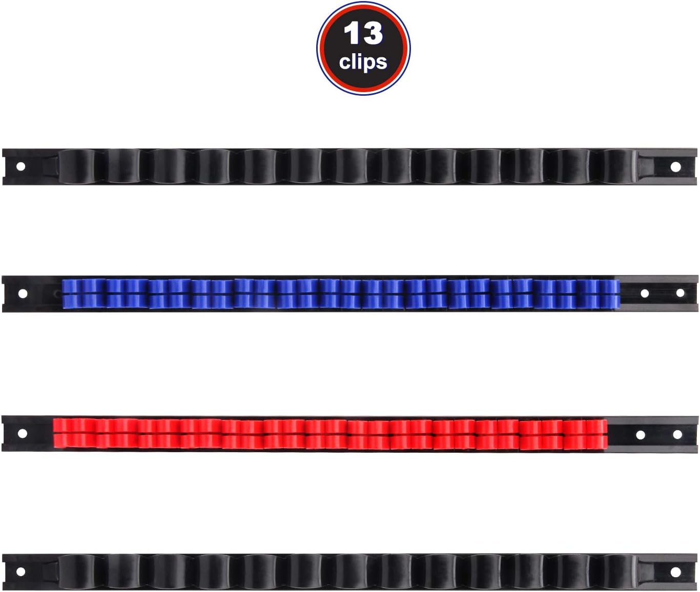 CASOMAN 4 pcs Screwdriver Organizer and Wrench Organizer, Hand Tool Holder, Plastic Rail Wrench Hanger with Clips