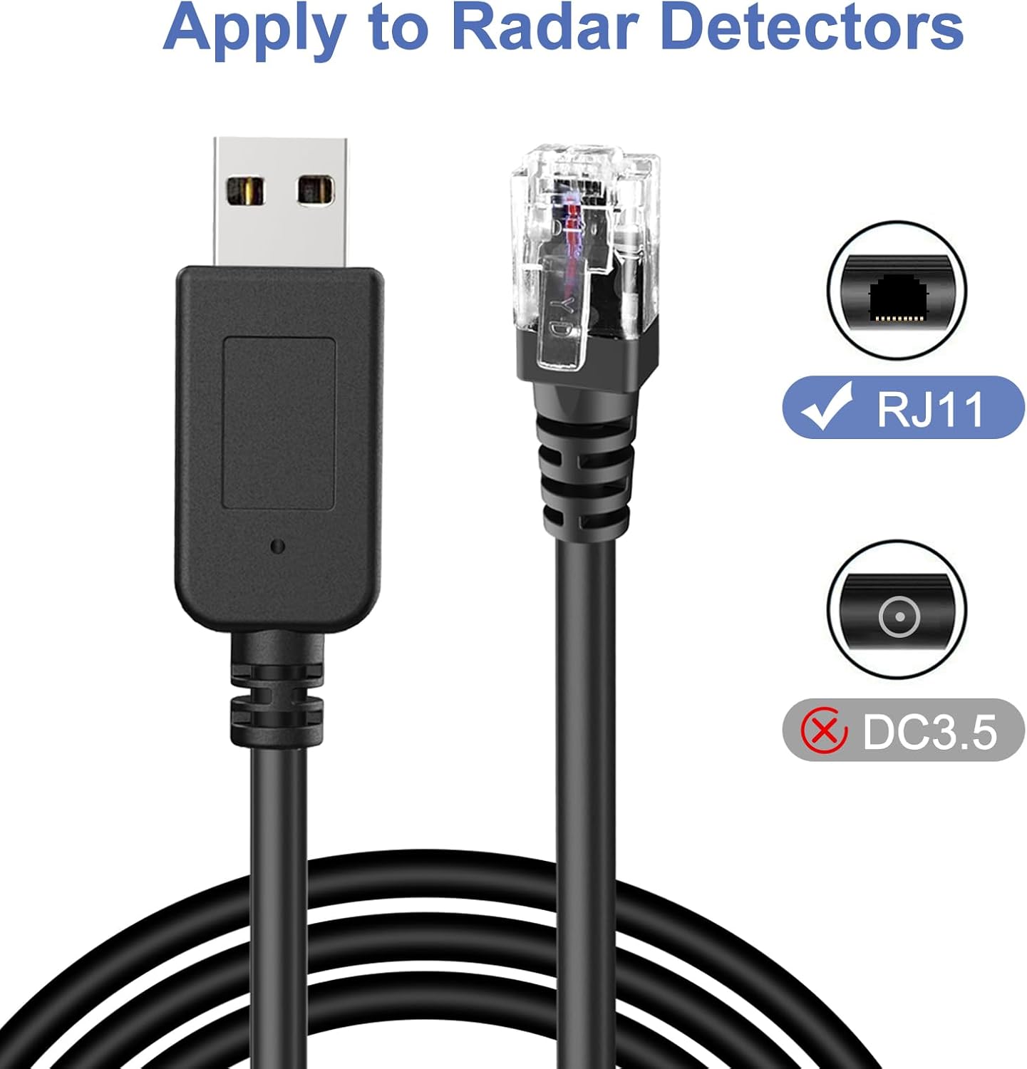 Radar Detector Power Cable, USB to RJ11 DC3.5 Cable,Replacement Radar Detectors Power Cable,for Escort Unide Radenso XP Beltronics Cob'r'a Whistler Radar Detector (RJ11-1.6FT)