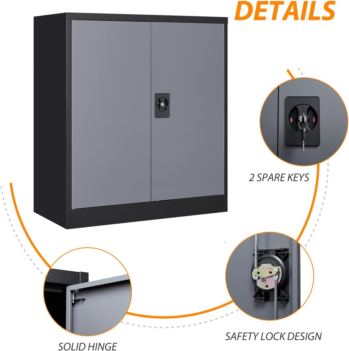 Metal Storage Cabinet, Lockable Storage Cabinet with 2 Doors and Shelves, Metal Cabinet with Lock, Small Lockable Metal Cabinet for Home Office(Black Grey)