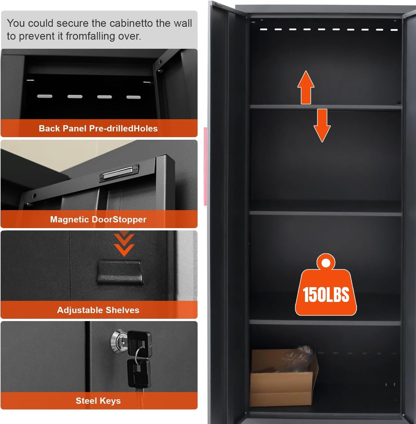 Garage Cabinet Storage System - 9-Piece Workshop Set w/Steel Cabinets & Workbench Includes Rolling Chest & Pegboard | Heavy-Duty Black & Red Tool Organization for Garage/Workshop