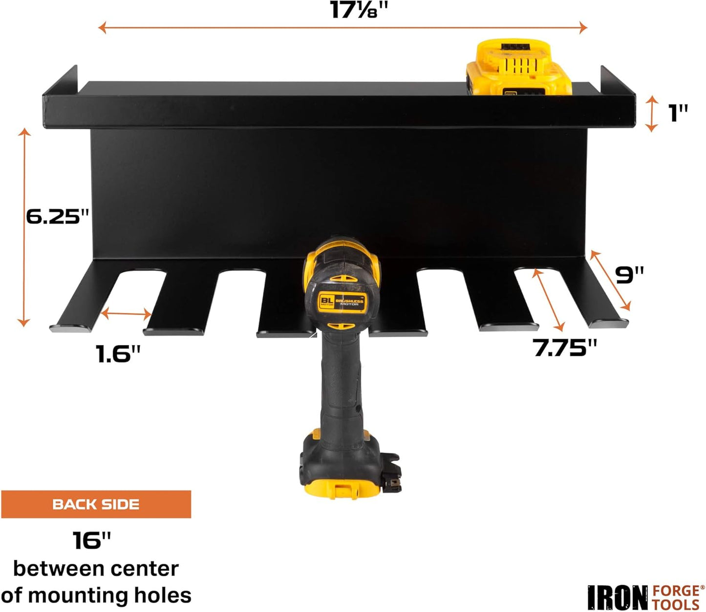Power Tool Organizer for Shop & Garage, Heavy Duty Wall Mounted Rack With Storage & 5 Drill Storage Slots - For Workshop Organization