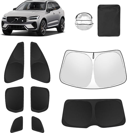 8pcs Car Window Shades for Volvo XC60 2018-2024 2025 Accessories,Windshield Side Rear Full Sunshade,Sun Visor UV Blocking, Privacy Protection and Blackout for Camping Outdoor