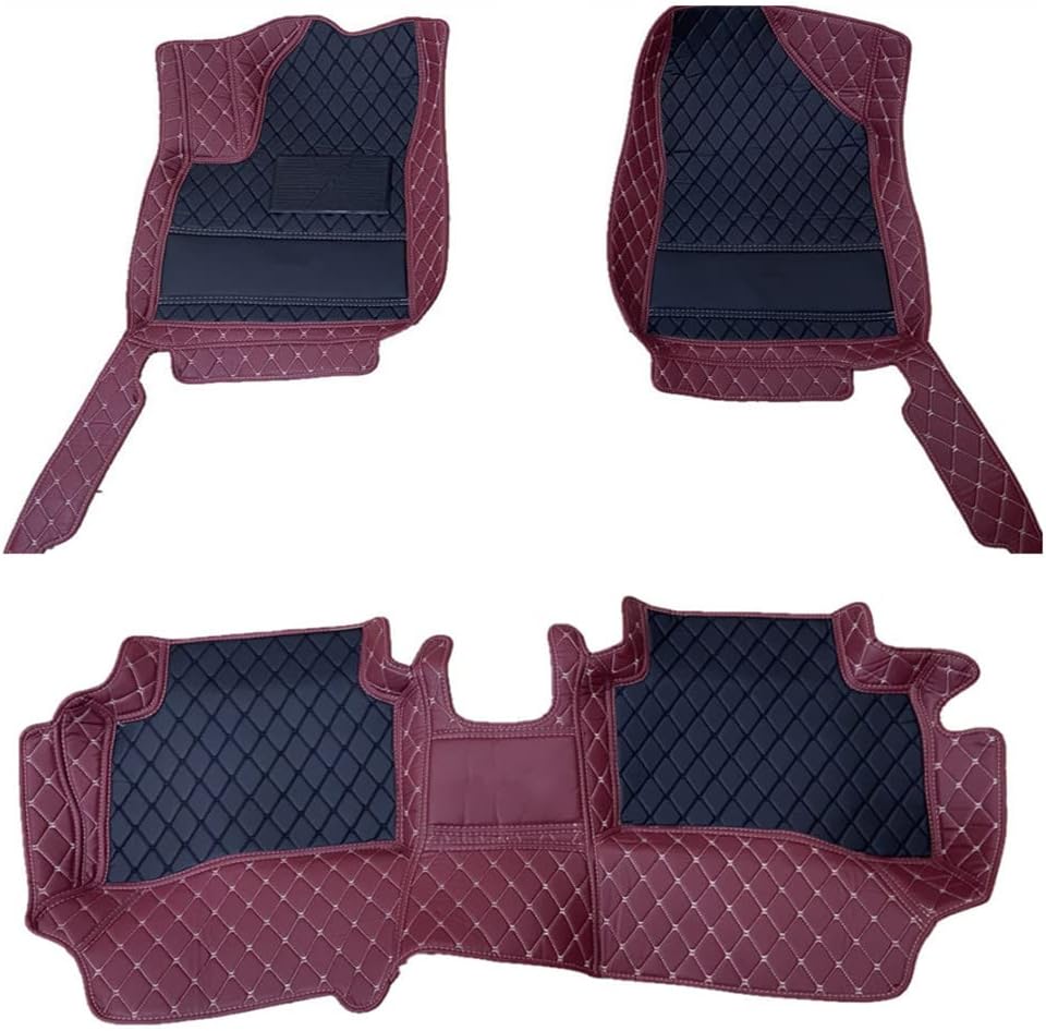 Custom All-Weather Protection Luxury Leather Floor Mats for Cars SUVs Trucks According Anti-Slip Leather Floor mats ﻿ (33, Wine red and Black)