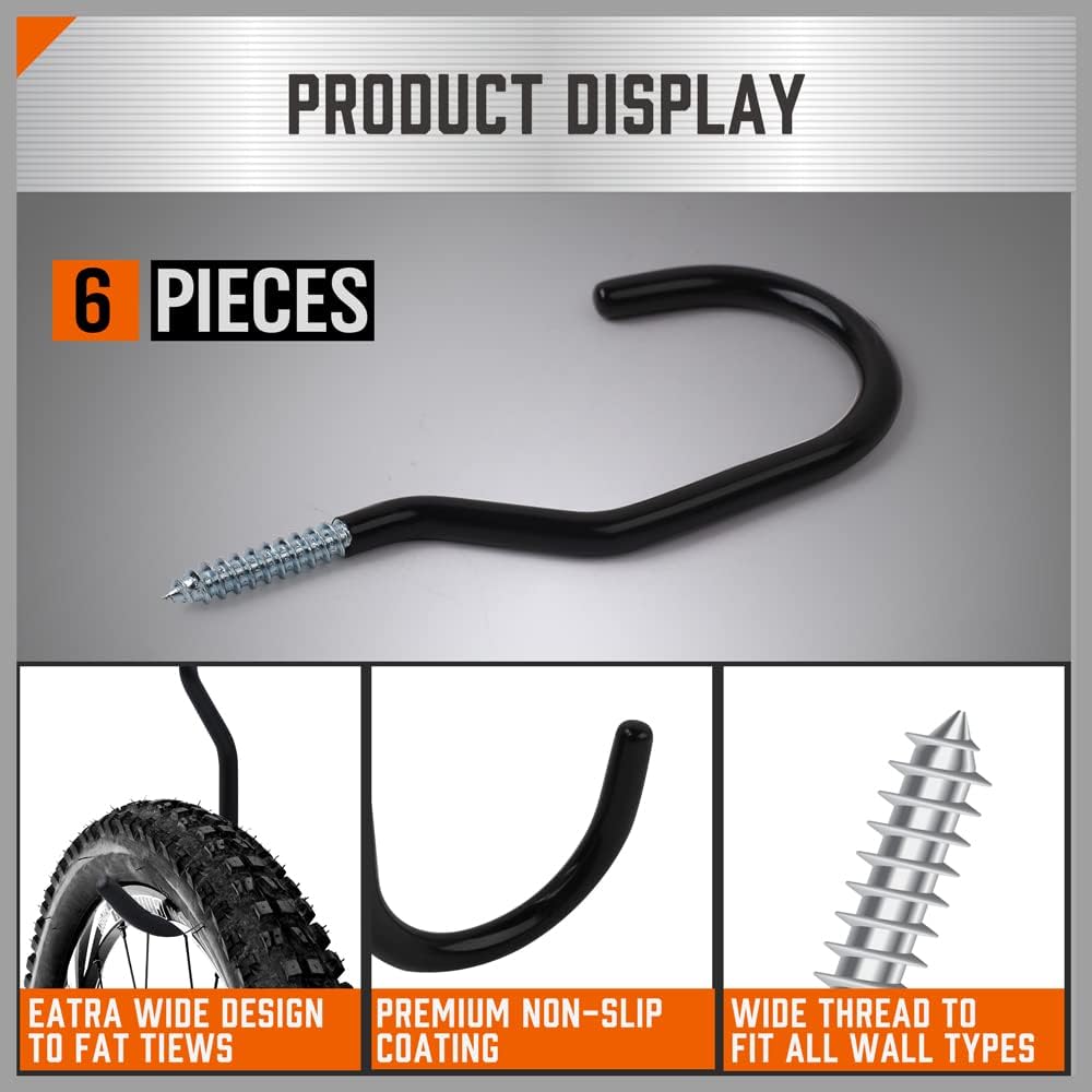 HORUSDY 6 Pack Heavy Duty 6 inches, Capacity 100 LBS, Wall and Bike Hooks for Garage Ceiling