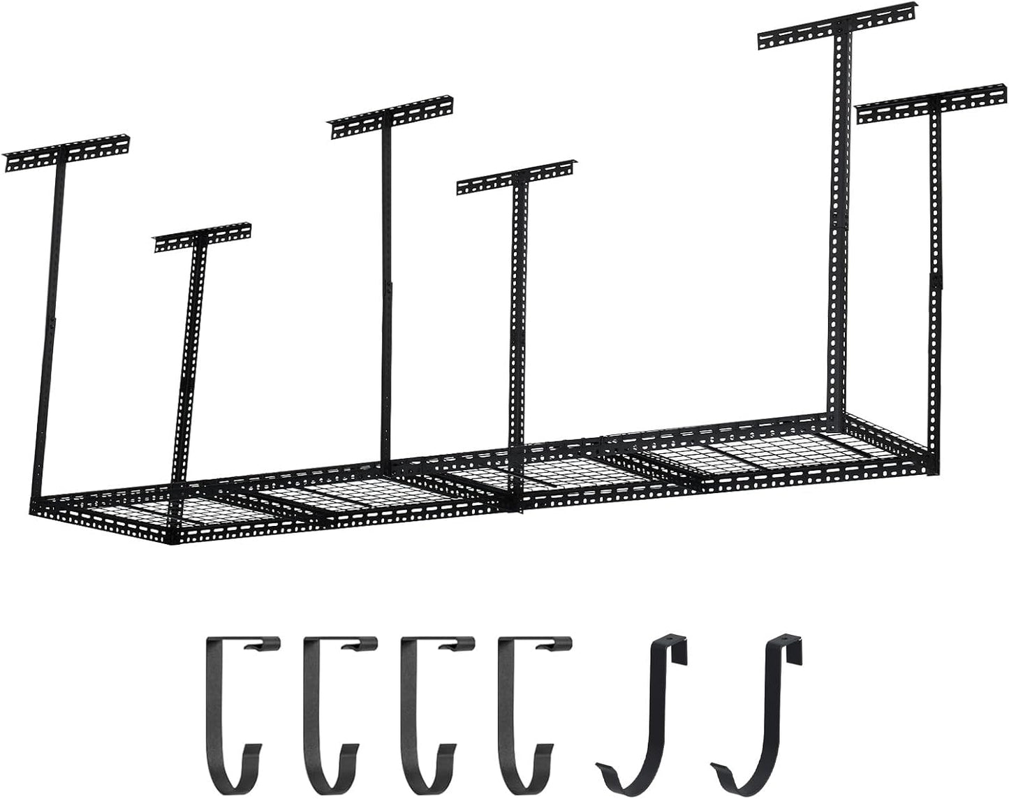 Overhead Garage Storage Rack, Heavy Duty Ceiling Storage Racks for Garage, Adjustable Height, 660LBS Weight Loading,2x8 FT Hanging Organizer Shelving for Warehouse Basement, Black