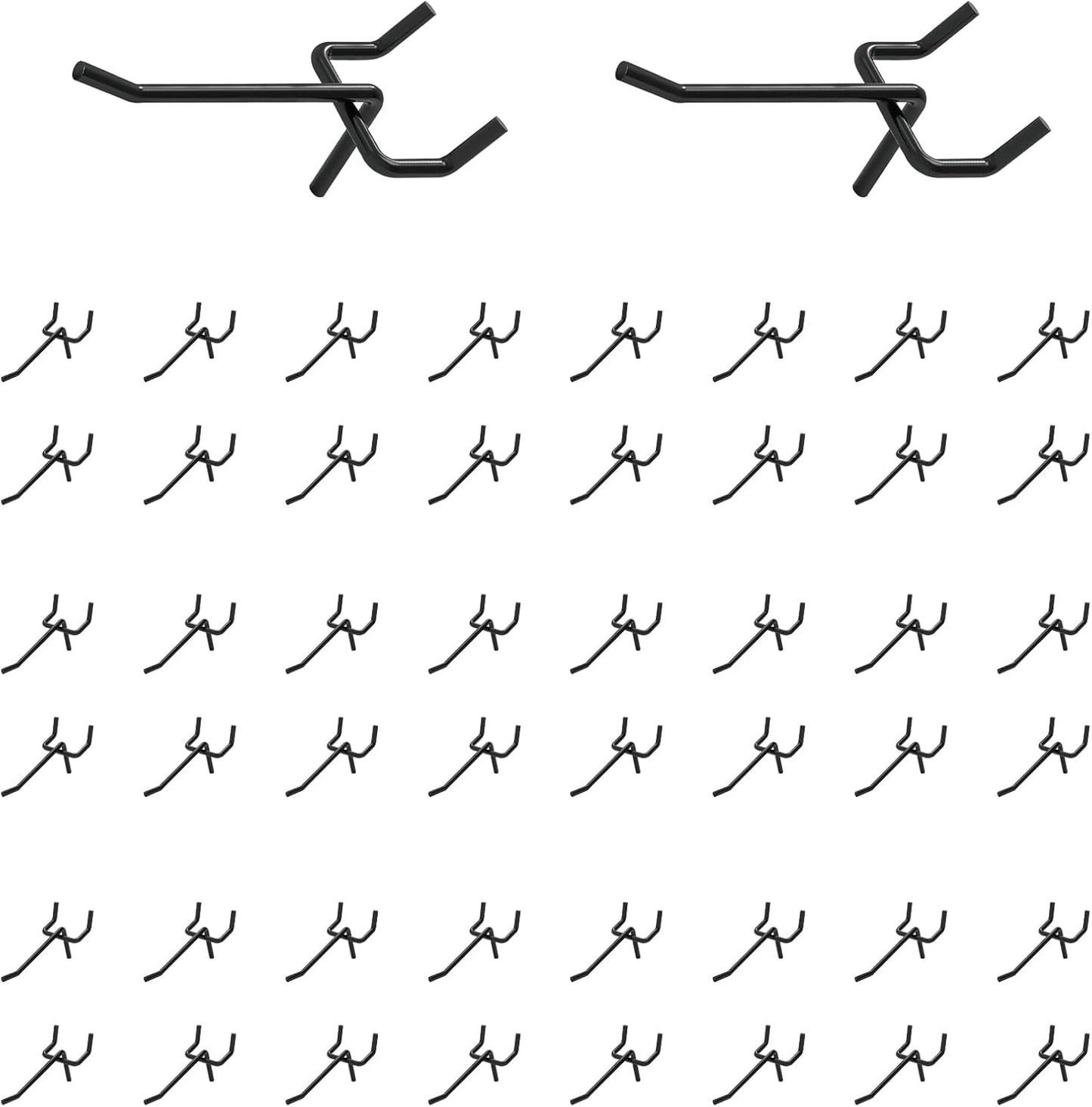 50Pcs 2"/5CM Pegboard Hooks Assortment Set, Metal Peg Board Hooks with 2.5mm Hole Pitch 4mm Wire Diameter Slatwall Hanging Hook for Garage Organization Wall Hanging (Black)
