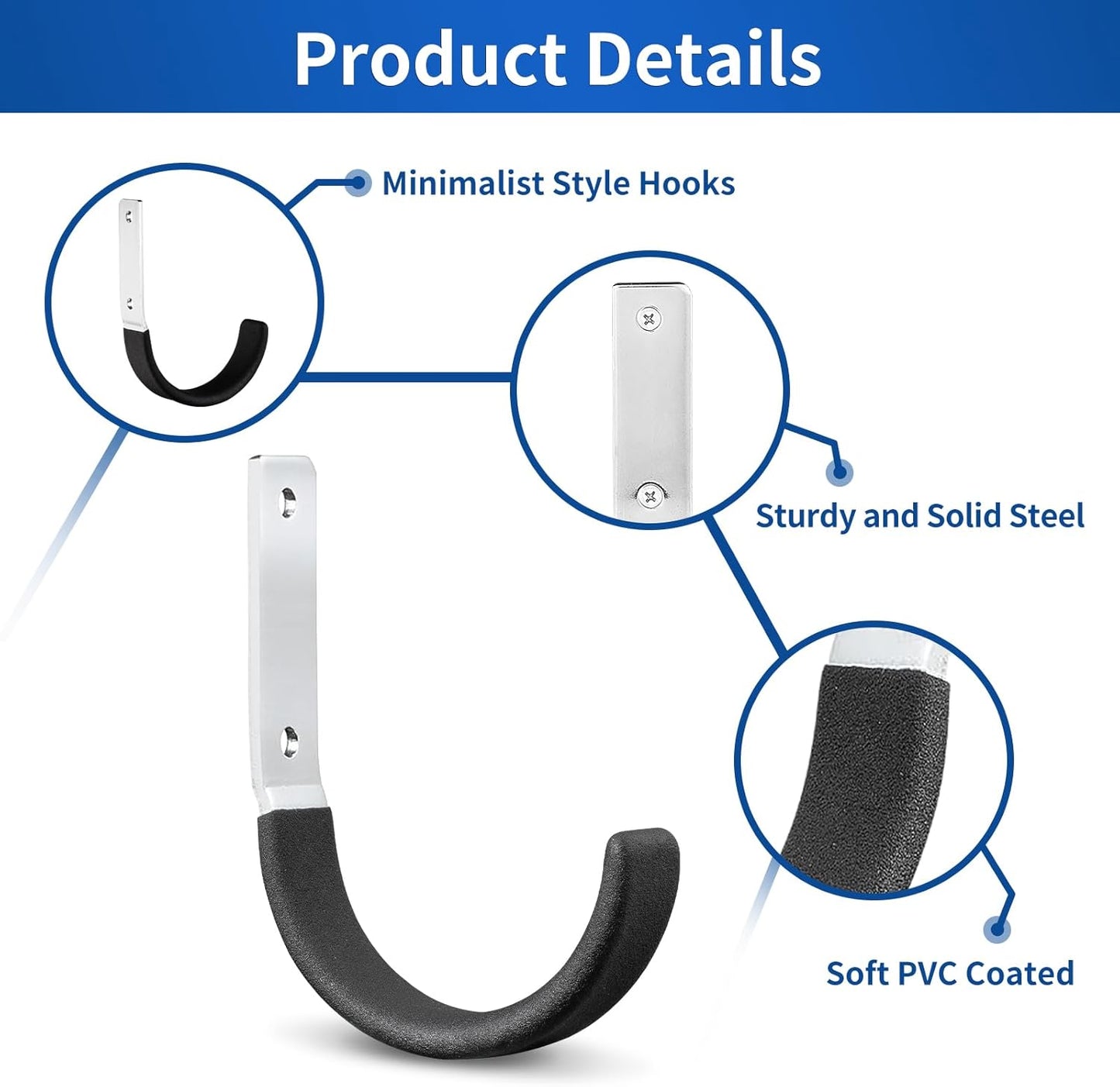 Heavy Duty Steel Garage Hooks,Garage Storage Utility Hooks,Heavy Duty Garage Garden Tool Organizer,Steel Wall Mount Hooks, Garden Hose Hanger, Small U Hooks (Black 8 Pack)