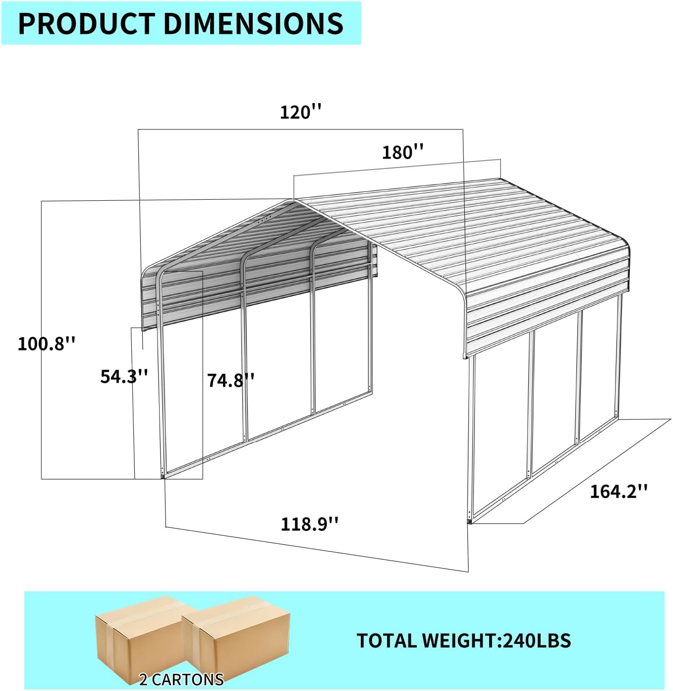 10x15 FT Metal Carport, Heavy Duty Car Port Canopy with Galvanized Steel Roof & Frame, Large Metal Carport Kit, Steel Car Shelter, Outdoor Car Garage for Car, Boat, Truck, Black