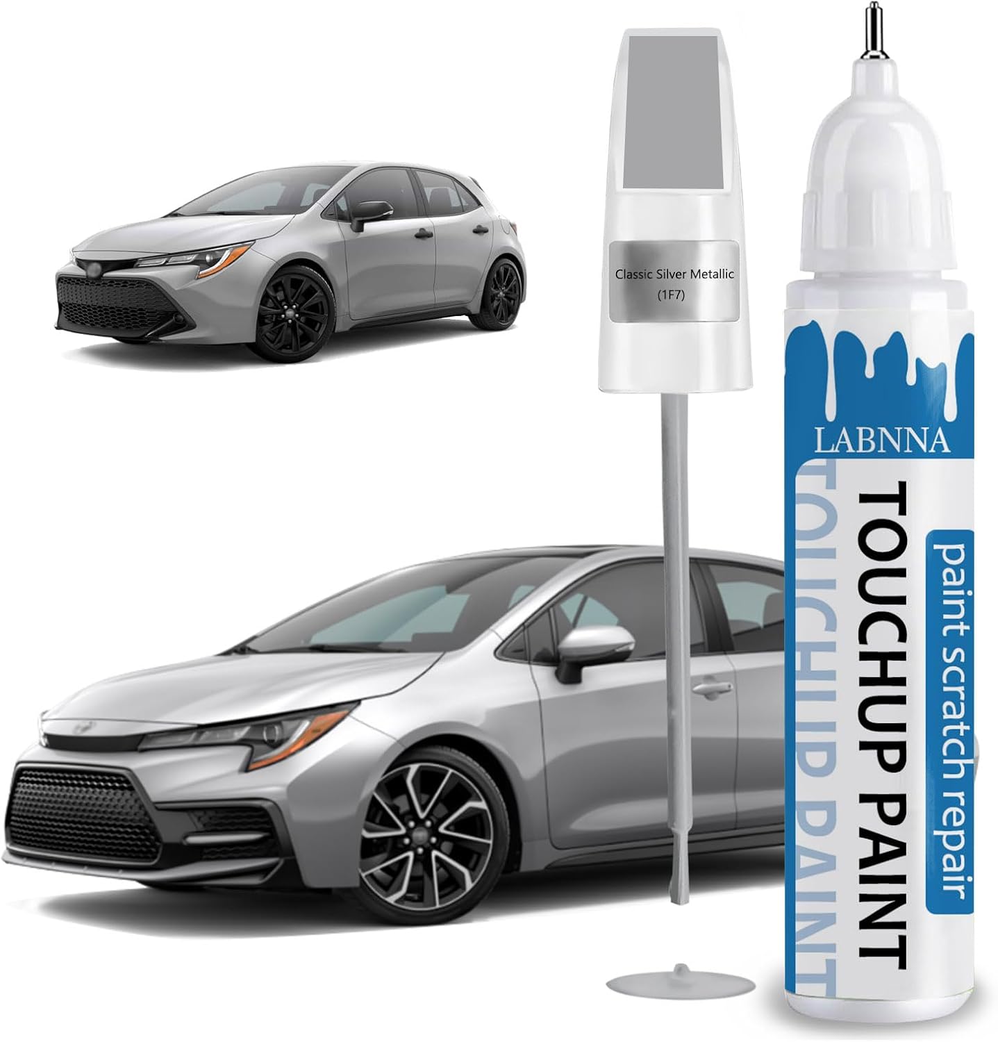 Classic Silver Metallic(1F7) Touch Up Paint for Toyota-Exact Match 2 in 1 touchup Paint Pen for Chips and Nicks Repair Car Paint Scratch Repair Kit