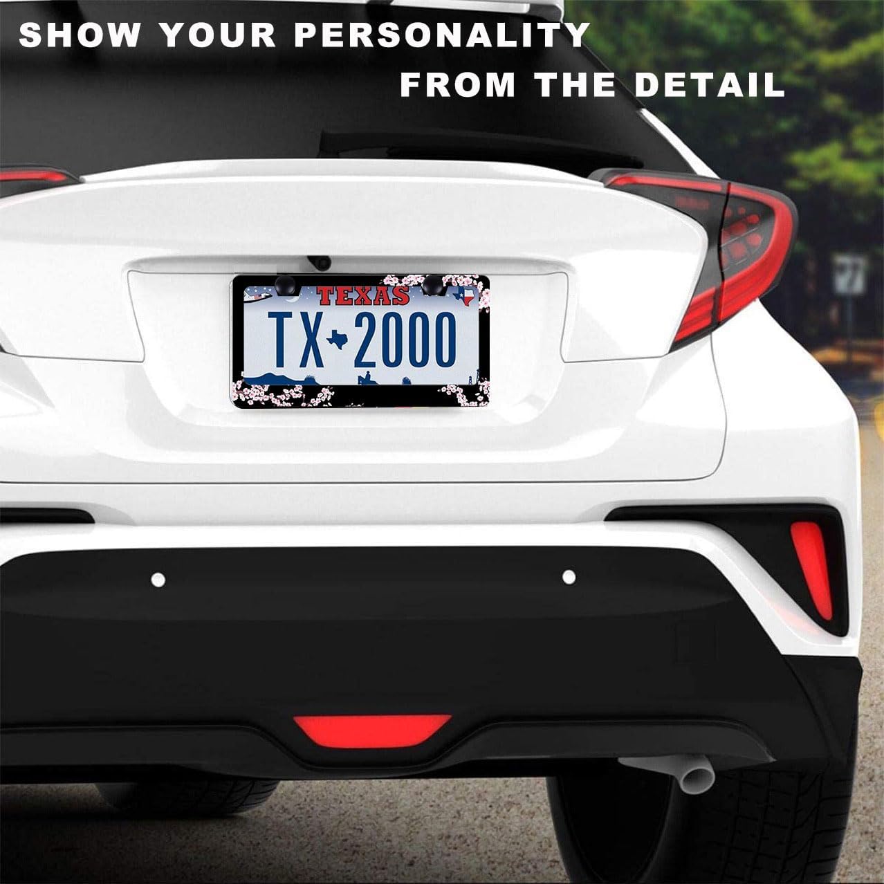 Cherry Blossom License Plate Frame-2 PCS Cherry Floral Flowers License Plate Holder Cover Car Universal Accessories Aluminum Car Tag Frames Fits Standard US Vehicles Size