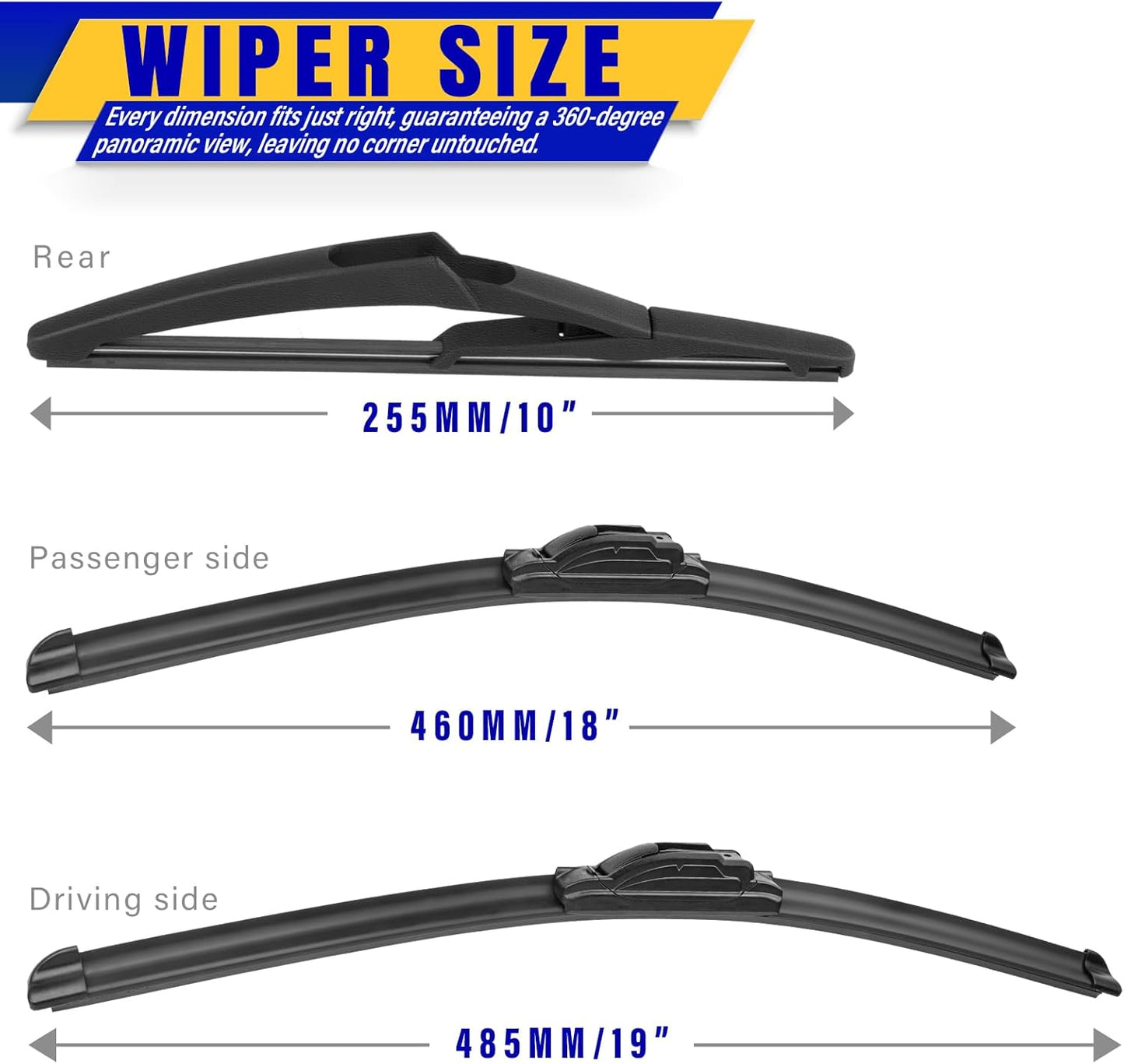 3 wipers Replacement for 2006-2011 Mini Cooper, Windshield Wiper Blades Original Equipment Replacement - 19"/18"/10" (Set of 3) U/J HOOK