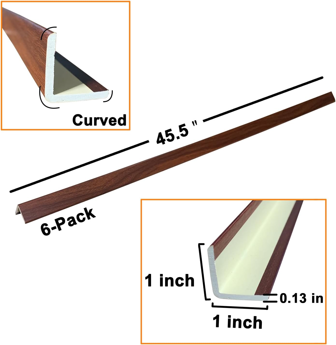 Wall Corner Protector 6PCS 45" Corner Molding Trim Walnut Wood Grain Corner Trim Decorative Strips for Door and Window Frames Mirror Edges Ceramic Tiles, and Wooden Wall Edges.