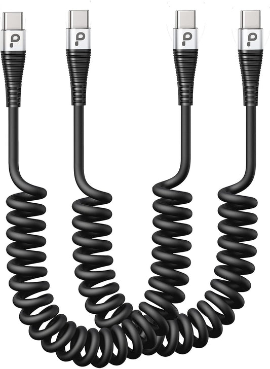 USB C to USB C Charger Cable [2-Pack 3FT], Coiled USB C Charger Cable for Car, Type C Fast Charging USBC to USBC Cable for iPhone 16/15/15 Pro/15 Plus/15 Pro Max/Samsung Galaxy S23 More USB C Devices