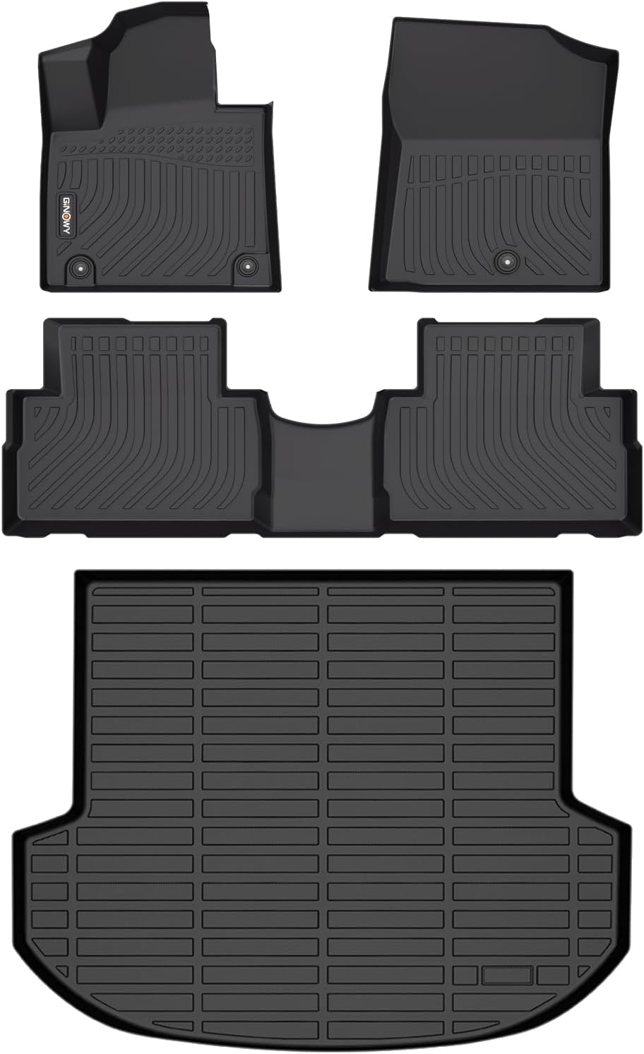 GINOWY- Floor Mats & Cargo Liner for Hyundai Santa Fe 2023-2021, TPE All Weather Protection Santa Fe Car Mats, Non-Slip Trunk Mat, Waterproof Santa Fe Car Accessories Floor Liners, Black