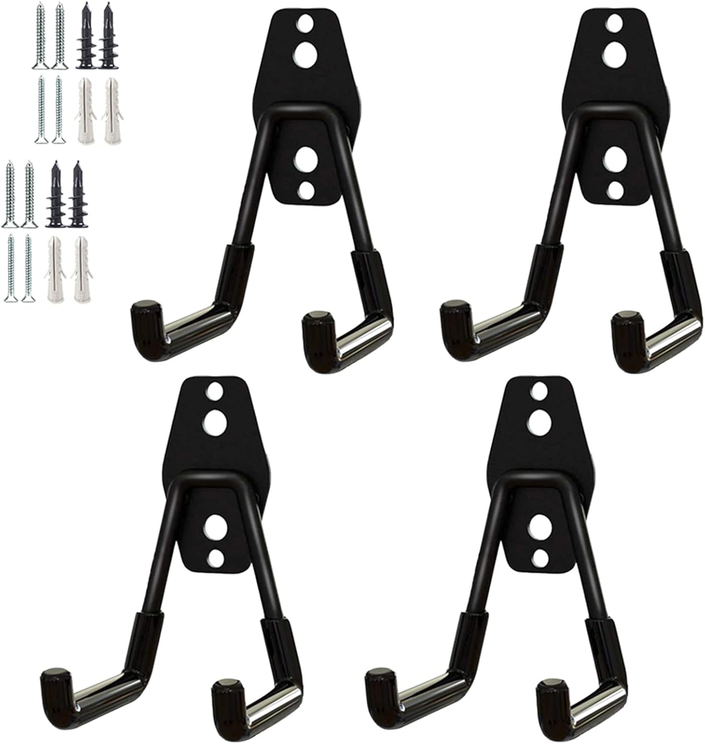Garage Storage Utility Hooks，Garage Garden Tool Organizer，Steel Wall Mount Hooks, Garden Small U Hooks (4 Pack-Black)