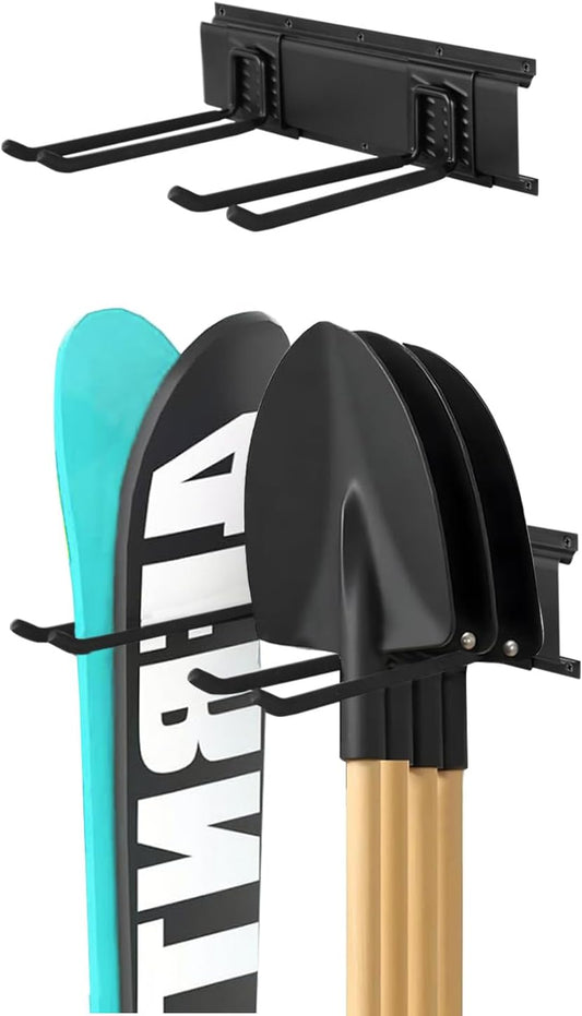 Garage Tool Organizer Wall Mount 16in- 2 Heavy Duty Hooks,120lbs Capacity, Garage Organization & Storage Rack for Broom, Rake & Snow Equipment - Tool Organizer & Men’s Gift Choice