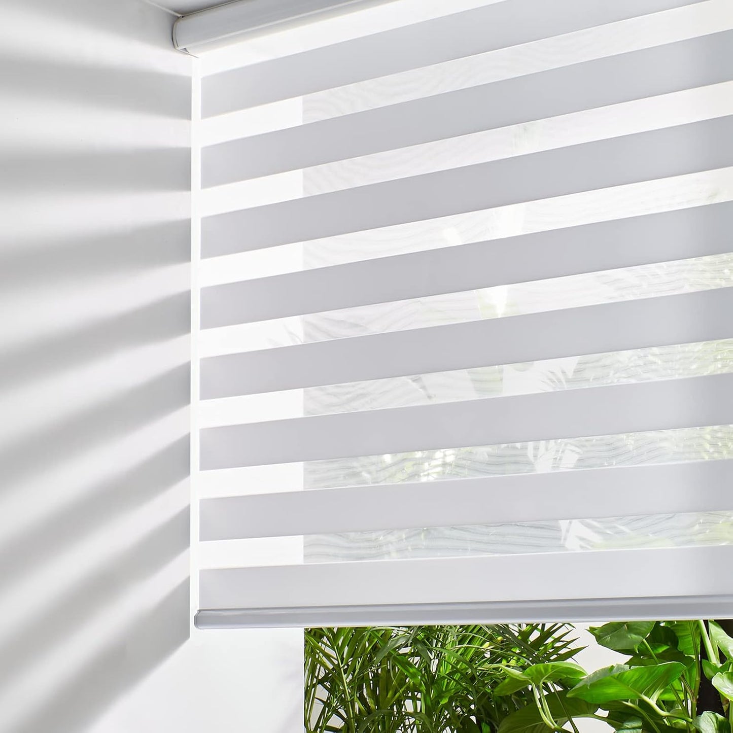 Persilux Cordless Zebra Blinds for Indoor Windows, Free-Stop Zebra Blinds Cordless, Light Filtering Sheer Shades Dual Layer for Day and Night, Zebra Roller Shades for Home (34.25" W X 64" H, White)
