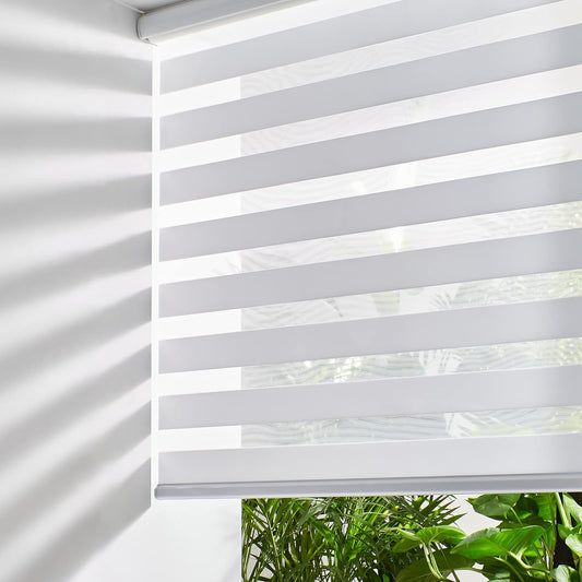 Persilux Cordless Zebra Blinds for Indoor Windows, Free-Stop Zebra Blinds Cordless, Light Filtering Sheer Shades Dual Layer for Day and Night, Zebra Roller Shades for Home (34.5" W X 64" H, Grey)