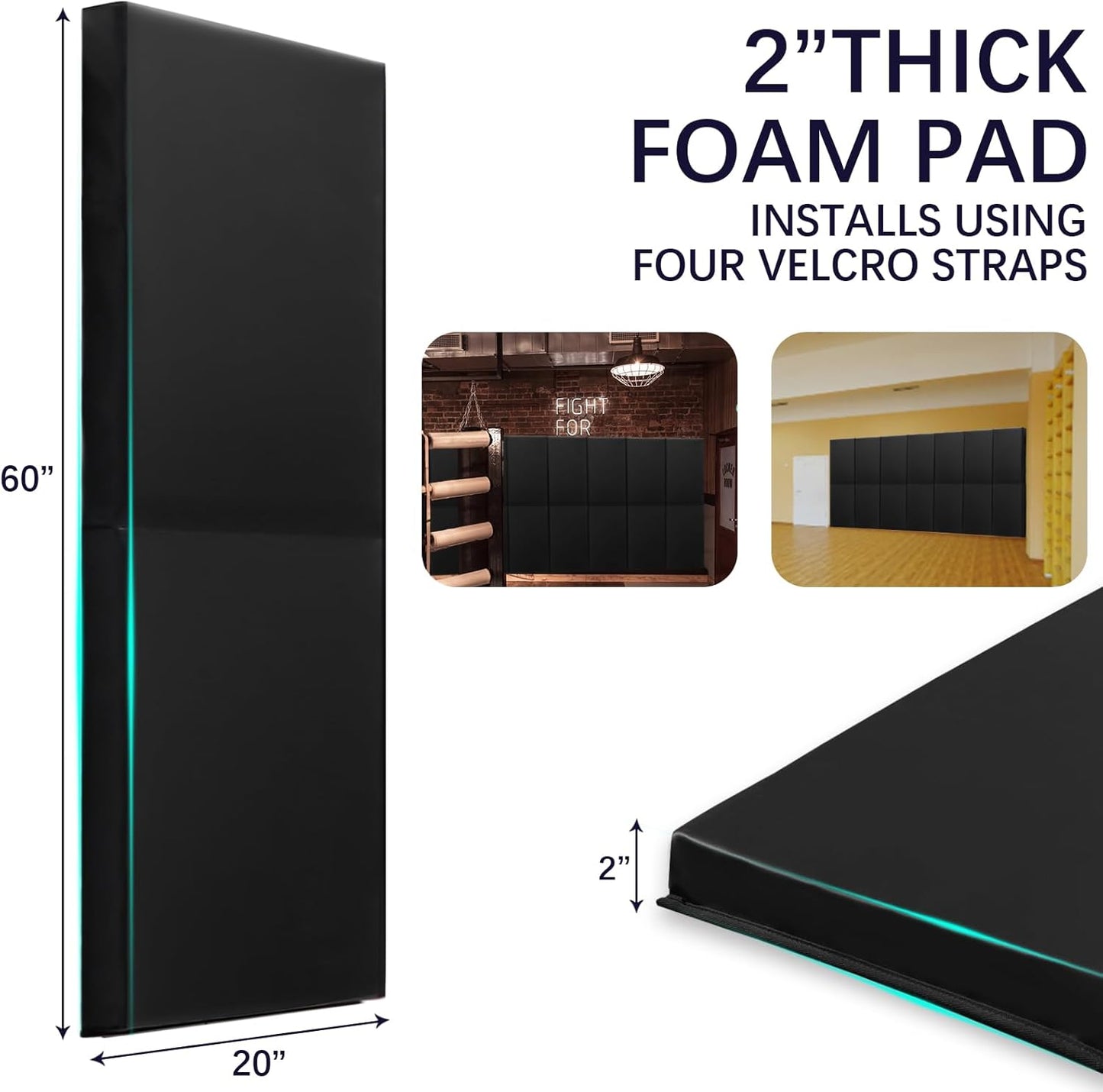 PROGOAL 60"/72" High Gym Wall Padding 2"/4" Thick Foam Basketball Court Wall Mount Protector for Garage Taekwondo Babyroom - Durable Waterproof Anti-Cushion