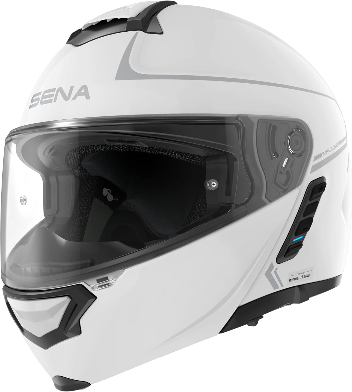 Sena Impulse DOT Flip Up Modular Bluetooth Helmet w/Sound by Harman Kardon Dual Visor Helmet with Integrated Mesh Intercom System / MP3 / Voice Dial (Gloss White, Small)