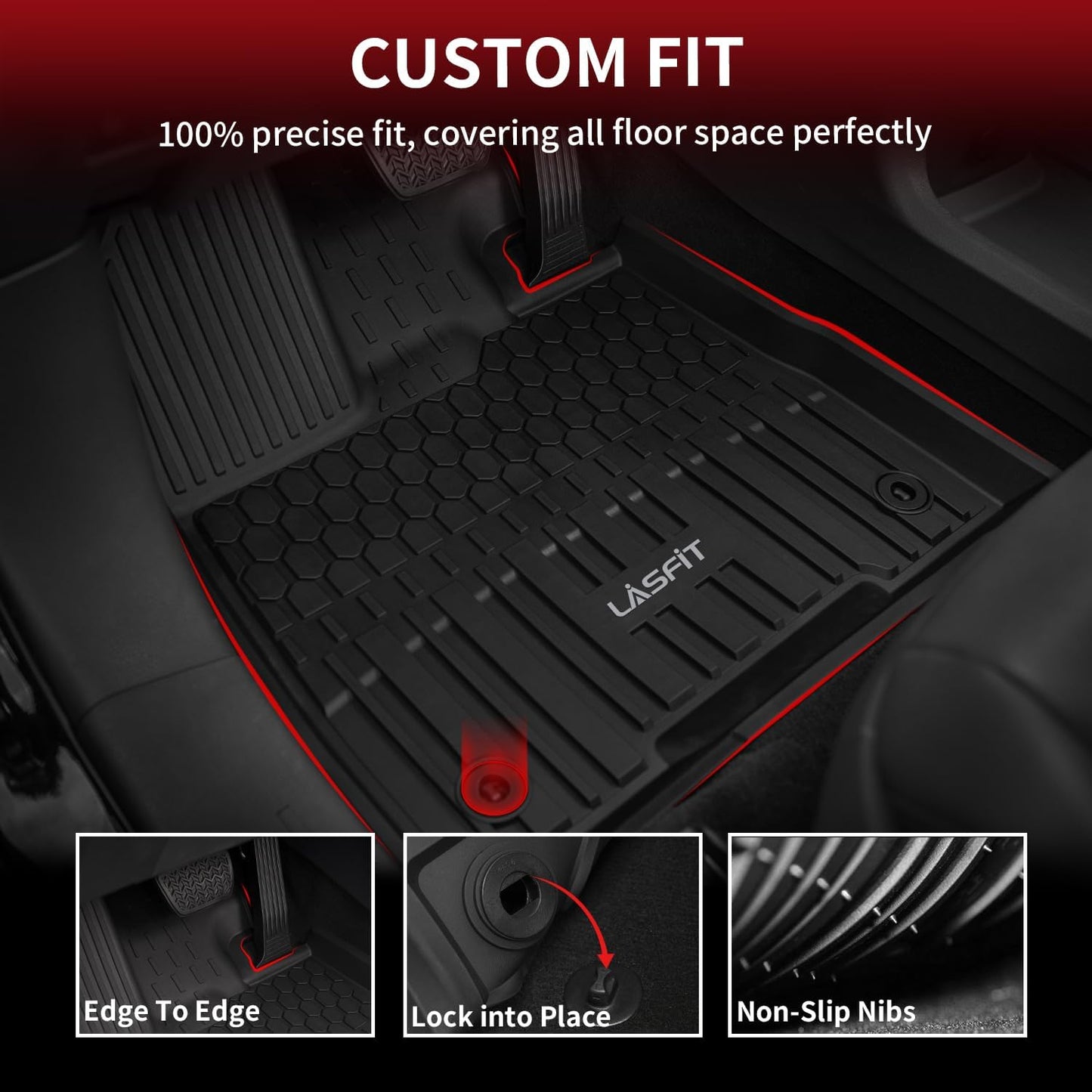 LASFIT Floor Mats&Trunk Mat for Toyota Sienna 8 Seats 2021-2024 2025 All Weather TPE Custom Fit Floor Liner for Sienna LE/XLE (w/o Spare tire) Front and Rear Car Mats&Cargo Liner, Black