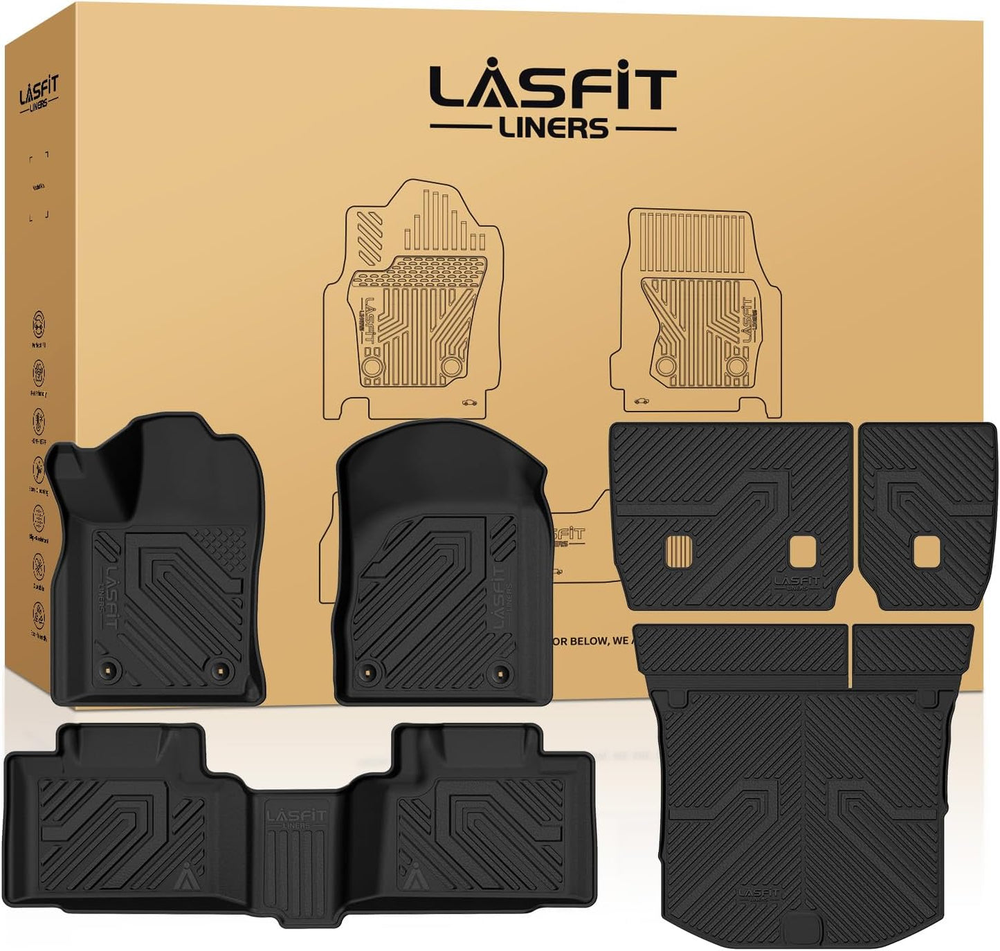 LASFIT Floor Mats Set for Jeep Grand Cherokee 2015 2014 2013, All Weather TPE Custom Fit Car Mats Floor Liners Seatback Cargo Liner Cargo Mat Black