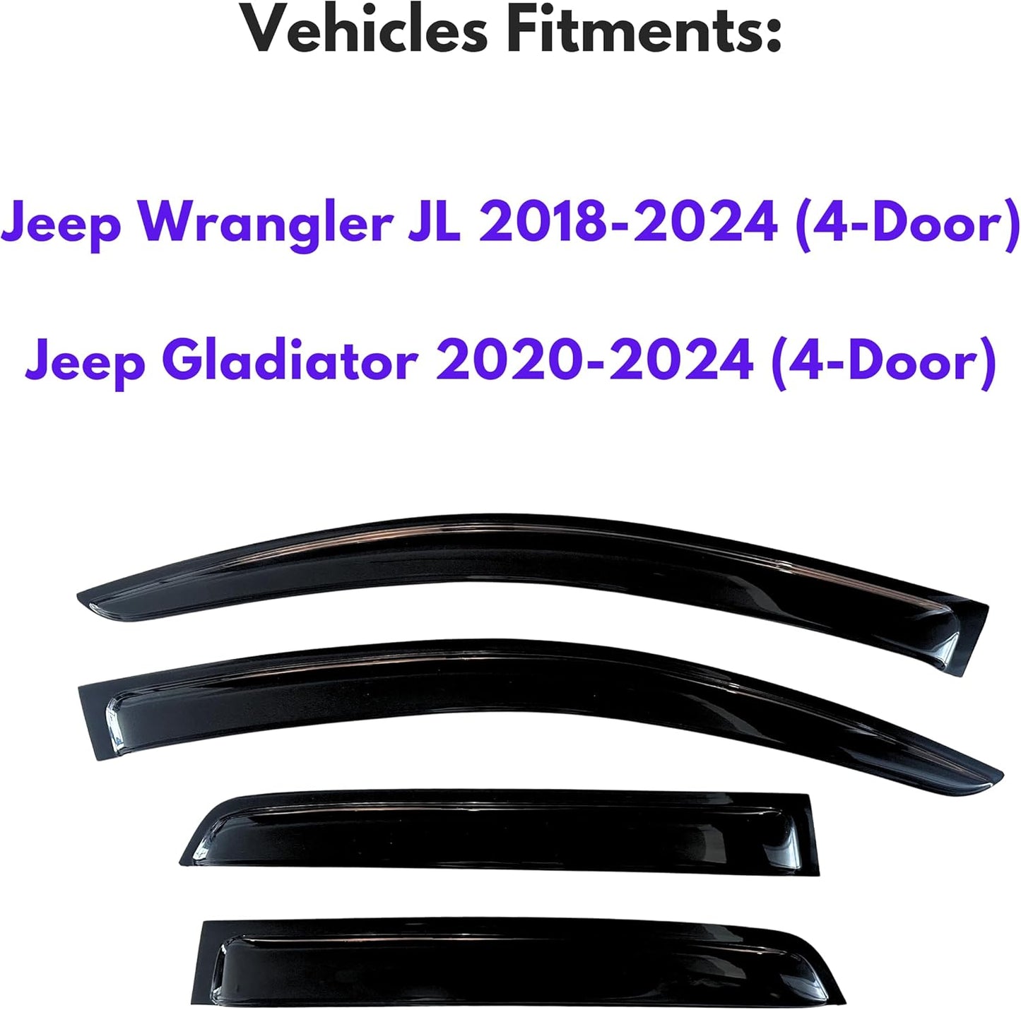KPY Window Visor Compatible with 2018-2024 Jeep Wrangler JL Unlimited 4-Door & Gladiator 4-Door 2020-2024, 4PC Rain Guard Side Window Vent Deflectors Tape-On Style, 2018 2019 2020 2021 2022 2023 2024