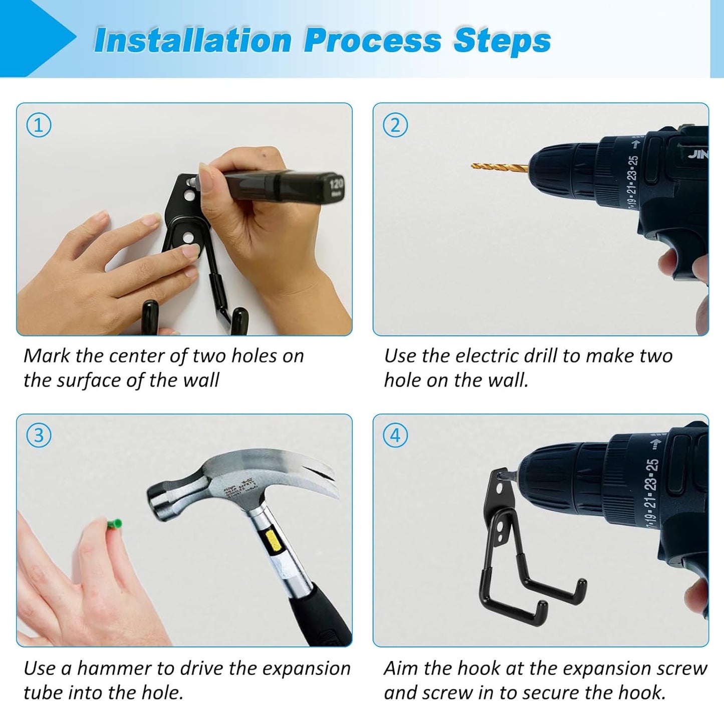 4 Pack Garage Hooks Heavy Duty - Supports 100 lbs, Utility Steel Garage Hanger & Organizer for Organizing Garden Lawn Tools, Ladders, Garden Hose, Digging Shovel, Bikes, Ropes