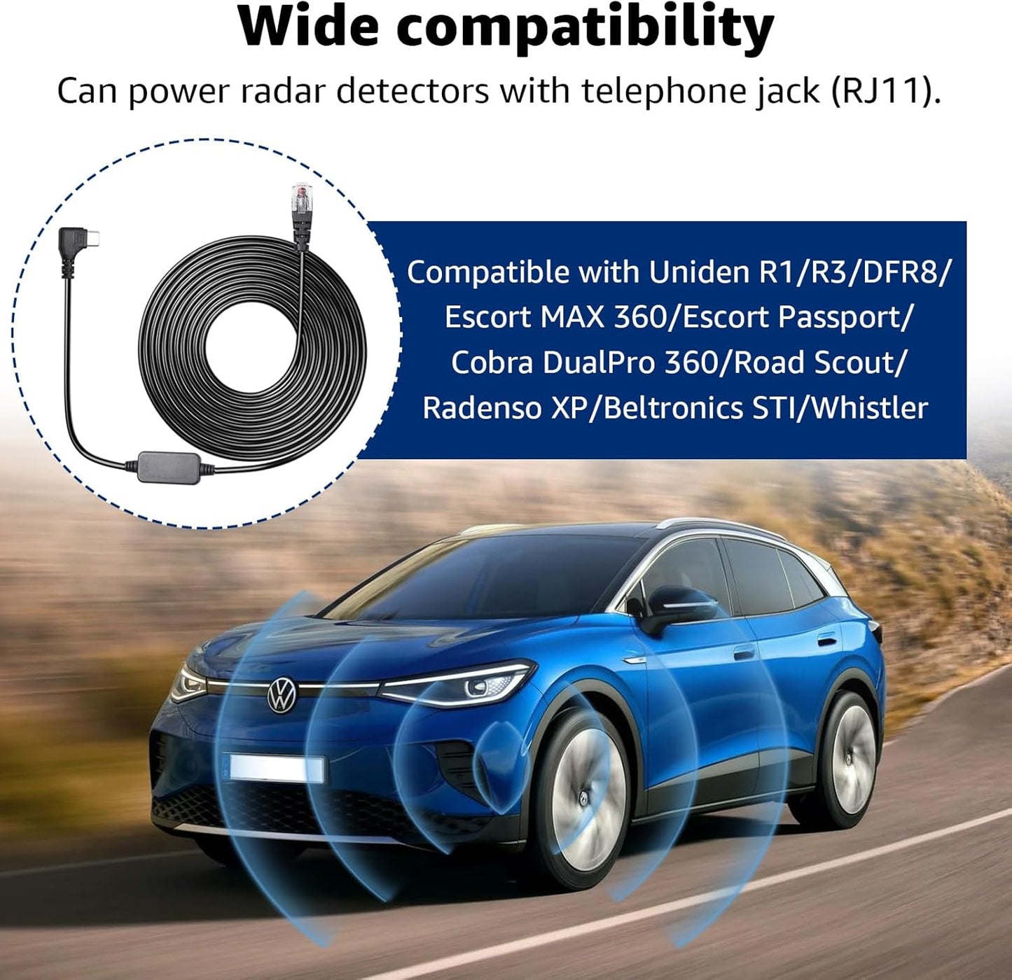 Type-c to RJ11 Radar Detector Power Cable,DC 5V-12V Power Cable Replacement for Uniden, Escort, Radenso XP, Beltronics & Whistler Radar Detectors (13FT Length)