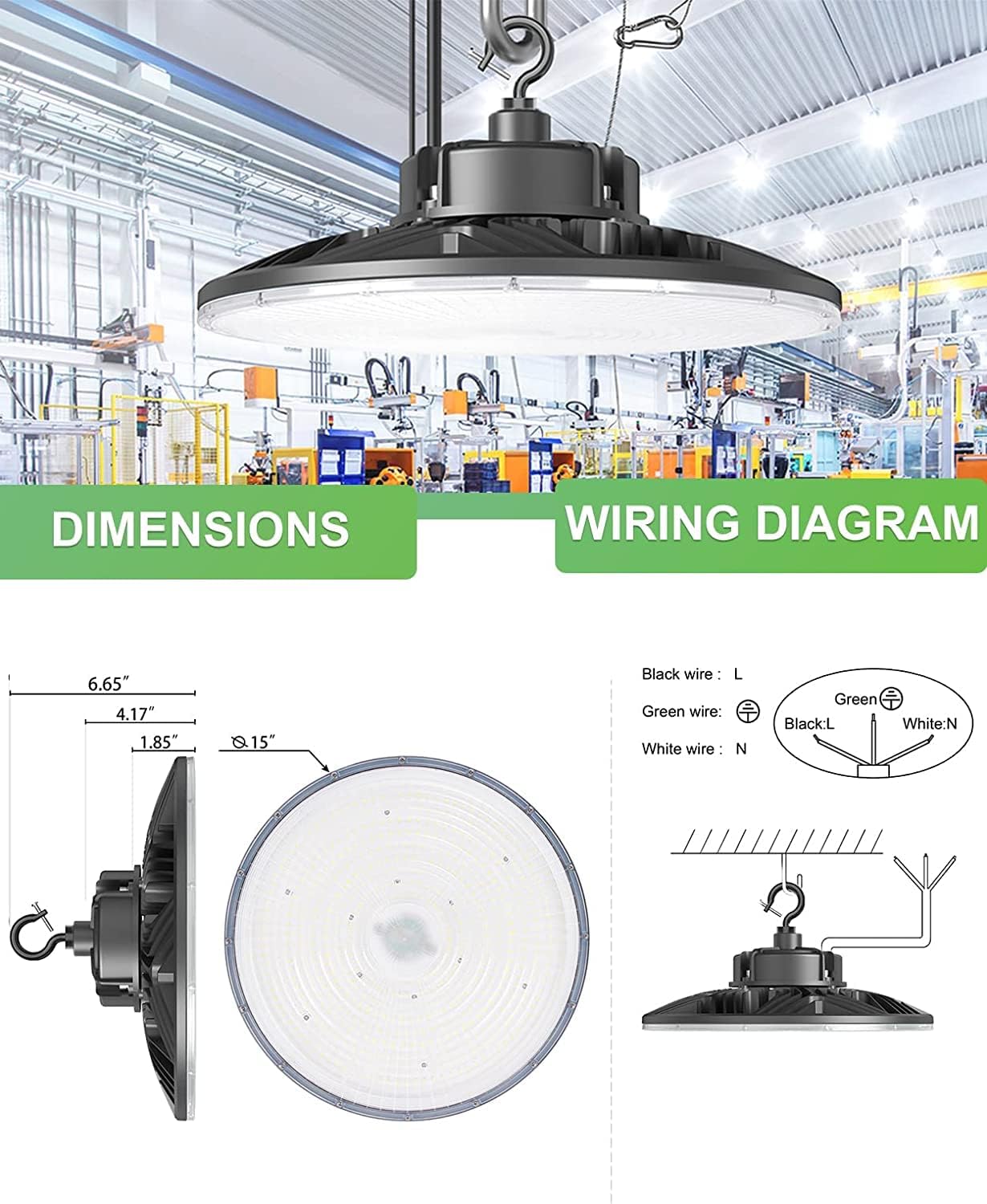 300W UFO-LED-High-Bay-Light, UL & DLC Listed 5000K Daylight 43500LM, 0-10V Dimmable LED High Bay Lights AC100-277V, IP65 Waterproof Commercial Bay Lighting Fixture for Warehouse Workshop(9 Pack)