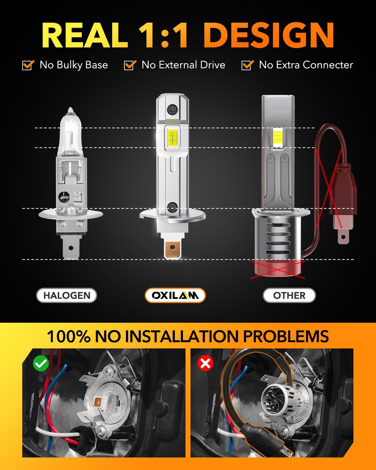 OXILAM H1/H1LL LED Bulbs 30000LM 6500K White Ultra-Bright, 5 Min Quick Install, 60000H Lifespan, No Flicker, 99% Compatibility