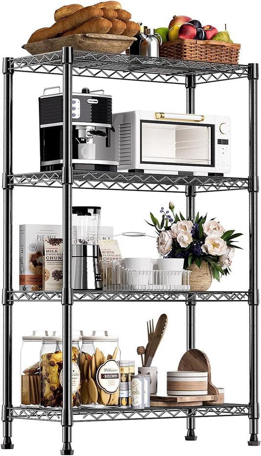 1000 lbs Storage Shelving Steel Heavy Duty 4-Tier Utility Shelving Unit Steel Organizer Wire Rack for Home,Kitchen,Office,Black (13.7" D x 23.6" W x 53.4" H)