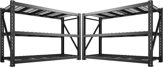 Bepatio 77" W Garage Shelving Heavy Duty, Ultra Wide Storage Shelves 3 Tier Metal Shelving Unit Adjustable Utility Shelves for Garage, Basement, Warehouse, Black 77" W*23.7" D*66”H, 2 PCS