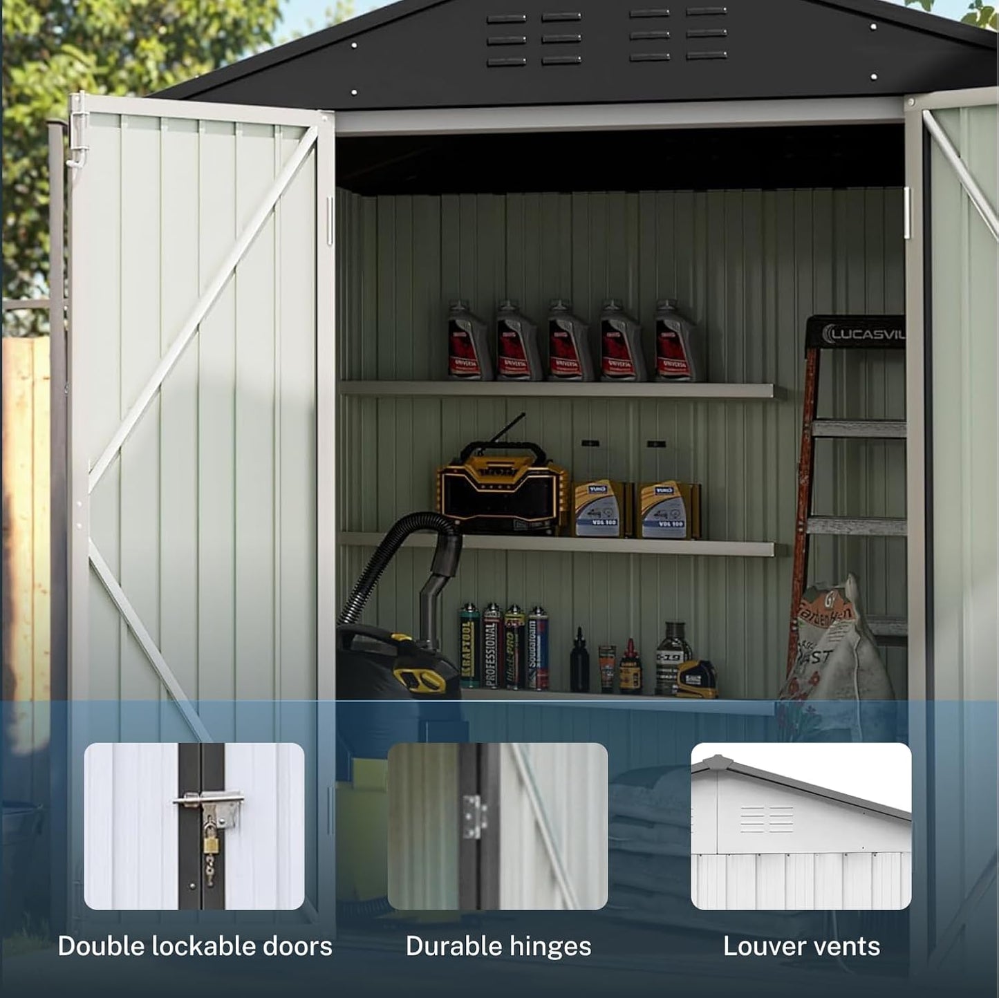 6 x 4 FT Outdoor Storage Metal Shed, Bike Garden Tool Shed with Slooping Roof, Lockable Doors and Aluminum Frames, Shed Easy to Assemble for Garden, Patio, Lawn, White+Black