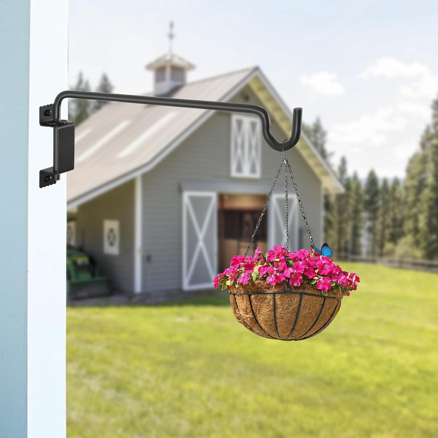 16" 360° Swivel Plant Hanger (2-Pack) - Heavy Duty Solid Steel Wall Hook, 12-Directional Adjustable for Bird Feeders, Outdoor/Indoor Plants, Garden & Patio, Rust-Resistant Black