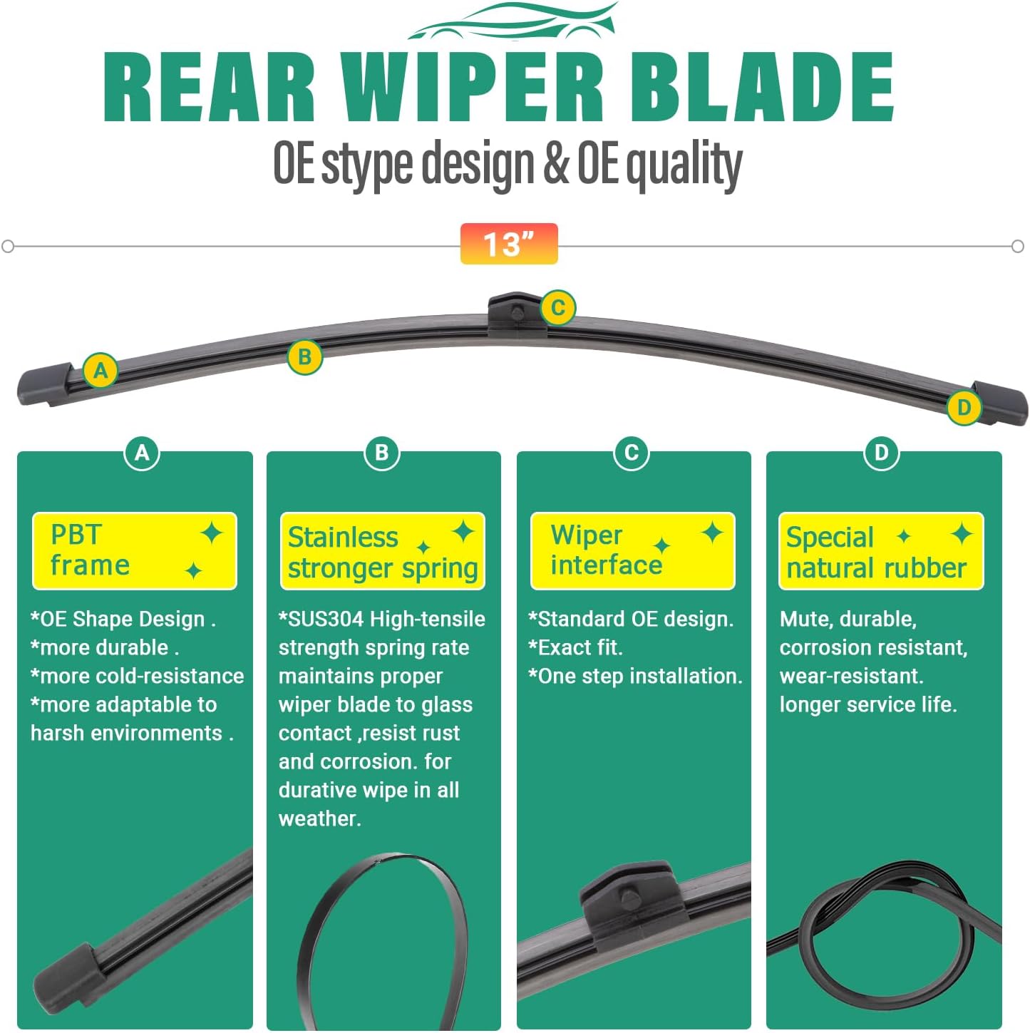 26" 26" 13" Windshield Wiper Blades Replacement for Porsche Cayenne VW Volkswagen Touareg 2011 2012 2013 2014 2015 2016 2017 Premium All Weather Front Rear Wipers Set - OEM Quality (Pack of 3)