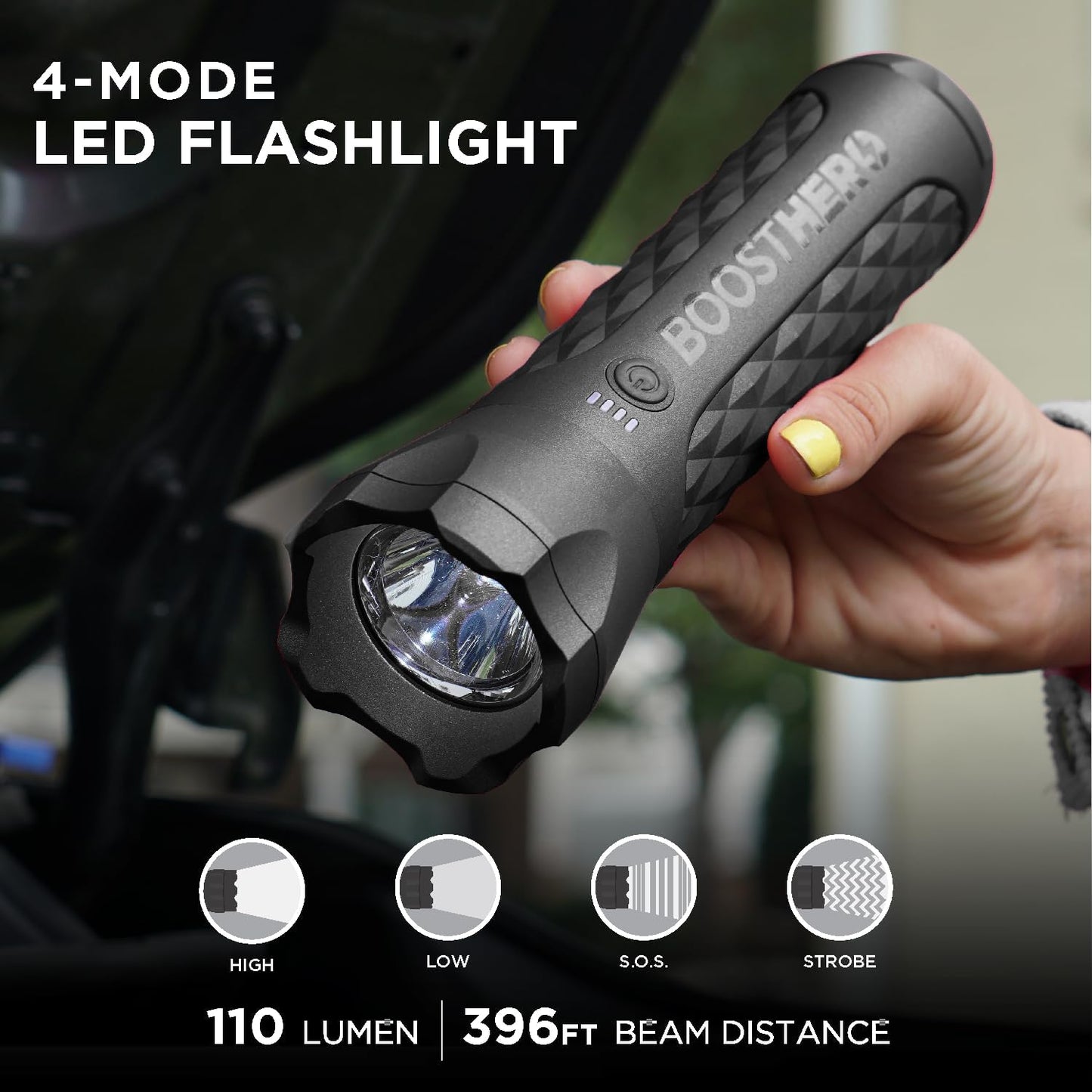 BoostHero Portable Car Battery Jump Starter, 6,000mAh Power Bank, LED Flashlight, with Smart Jumper Cables for up to 6.0L Gas/4.0L Diesel Engines (Black)