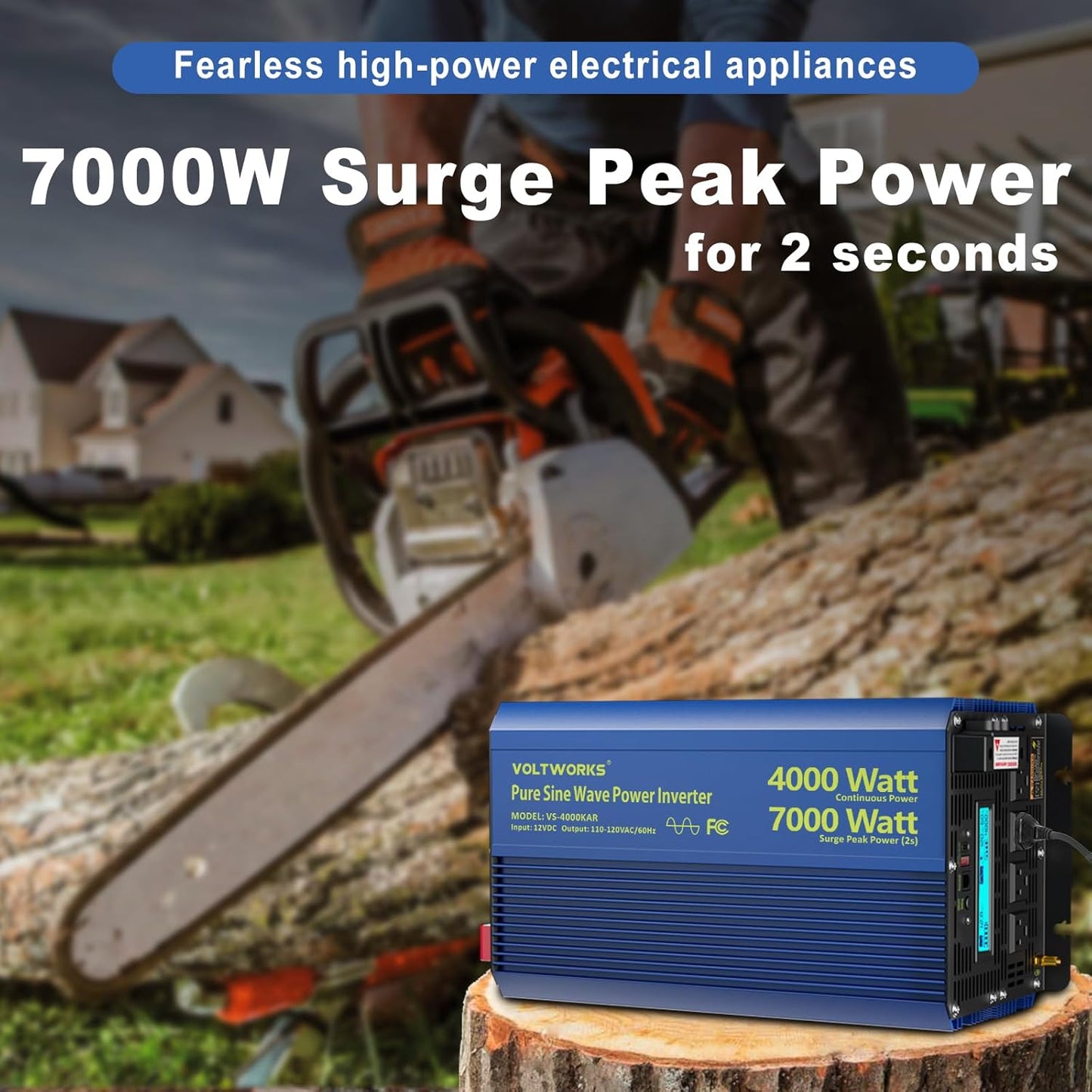 4000 Watt Inverter Pure Sine Wave Power Inverter 12V to 110V 120V AC, 7000W Surge Peak Power for 2s, 2025 New Invention, FCC Approved, Compatible with Lithium Battery,for Car Off-Grid Solar RV Vehicle