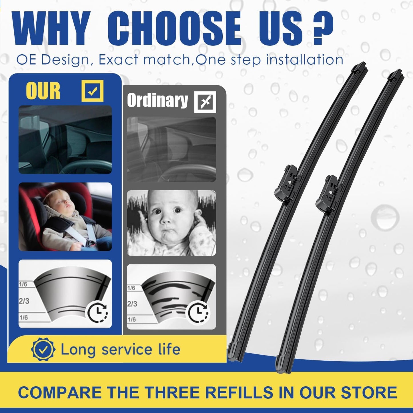 3 Wipers Factory Replacement For 2007-2017 VW Volkswagen Tiguan Original Equipment Windshield Wiper Blades Set 24"+21"+13" (Set of 3)