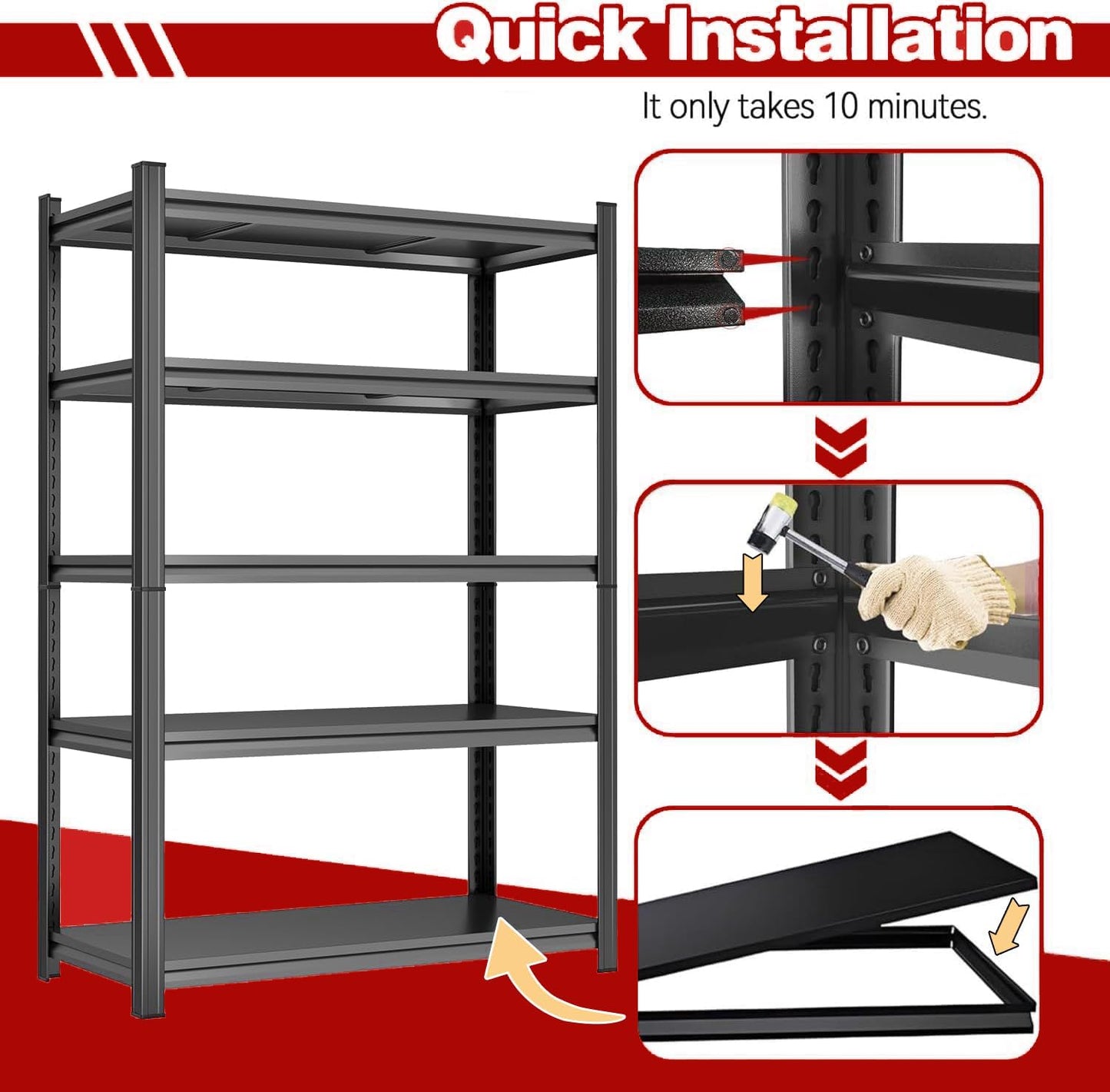 72" H Garage Shelving Unit 3500 LBS Heavy Duty Storage Shelves, Adjustable 5 Tier Metal Shelving Uni for Storage, Utility Shelves for Garage,Workshop, Basement, Home Office 72" Hx35.4 Wx15.7 D