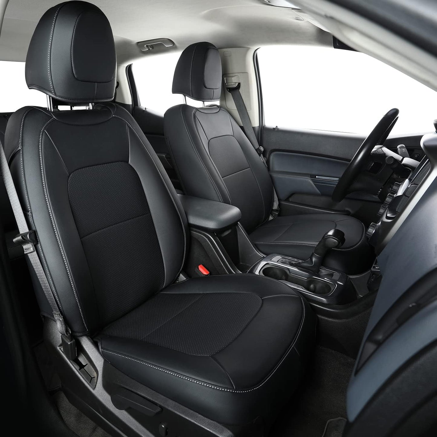 LUCKYMAN CLUB Chevy Colorado Seat Covers, fit for 2015-2022 Colorado Crew Cab Z71 LT ZR2 Work Truck with Faux Leather (Black)
