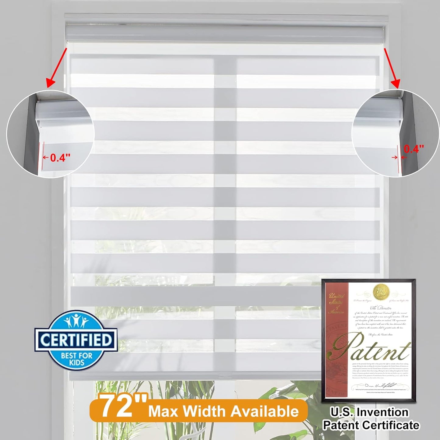 Persilux Cordless Zebra Shades (47" W X 72" H, White) Free-Stop Window Shades Dual Layer Light Control for Day and Night, Light Filtering Sheer Blinds for Windows, Easy to Install
